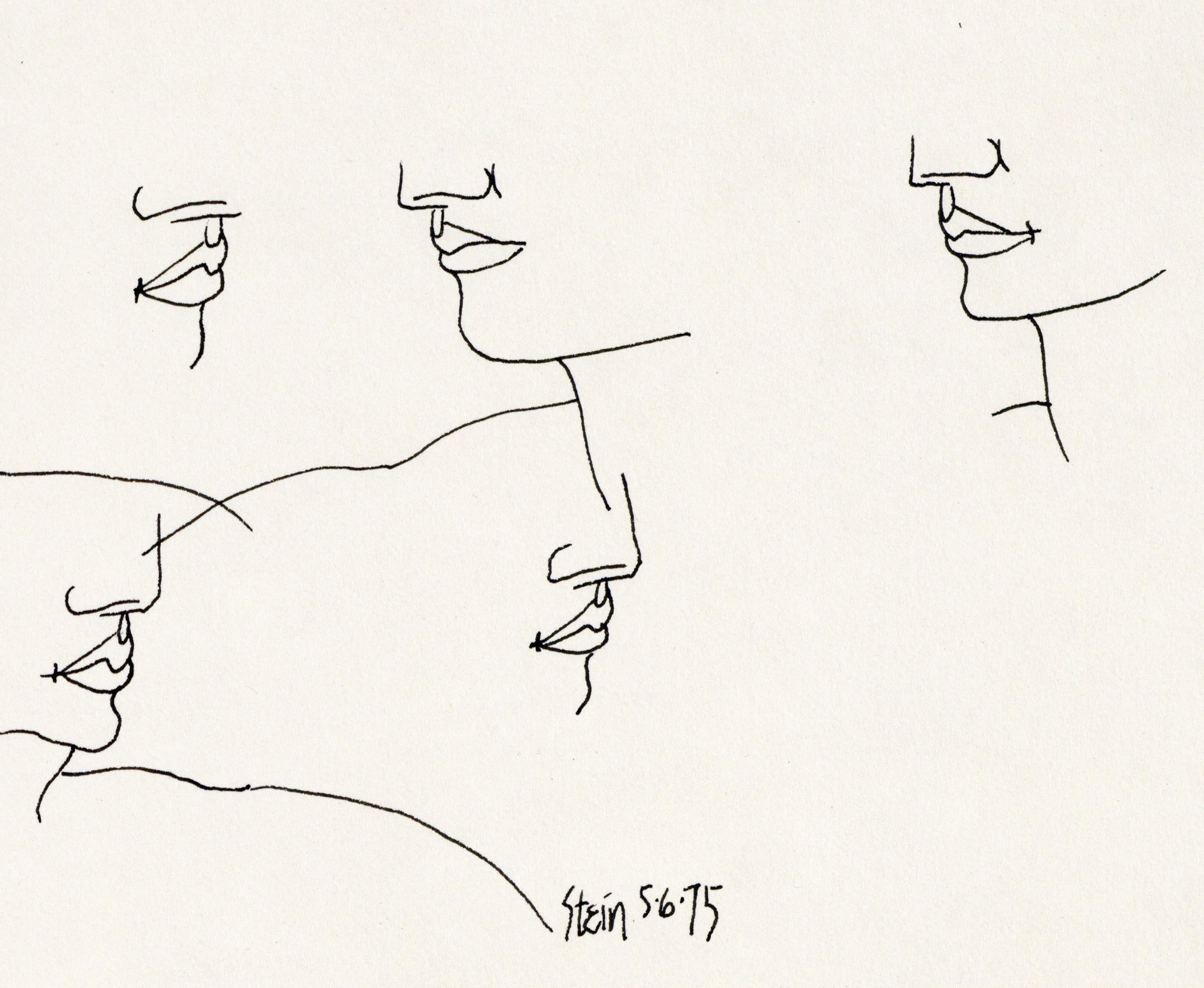 Signed Feminist LGBTQ+ Ink on Paper Drawing - Profile Flying 446.003 - White Figurative Art by Linda Stein