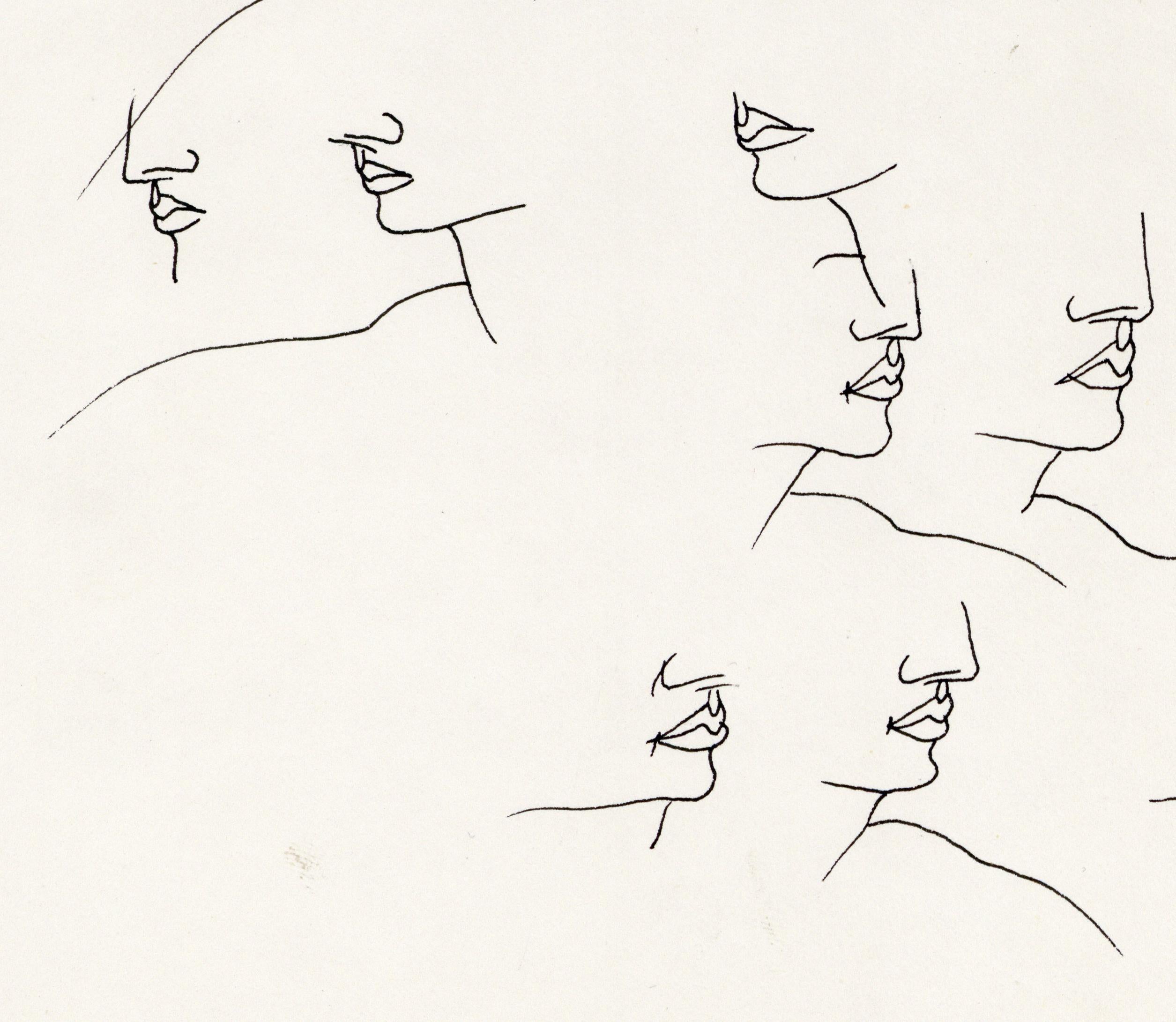 Linda Stein, Profile Flying 446.003 - Signed Feminist LGBTQ+ Ink on Paper Drawing  

Profile Flying 446.003 is from Linda Stein's Profiles series--drawings, collages and paintings of facial profiles she made in the 1960s and 1970s when she was