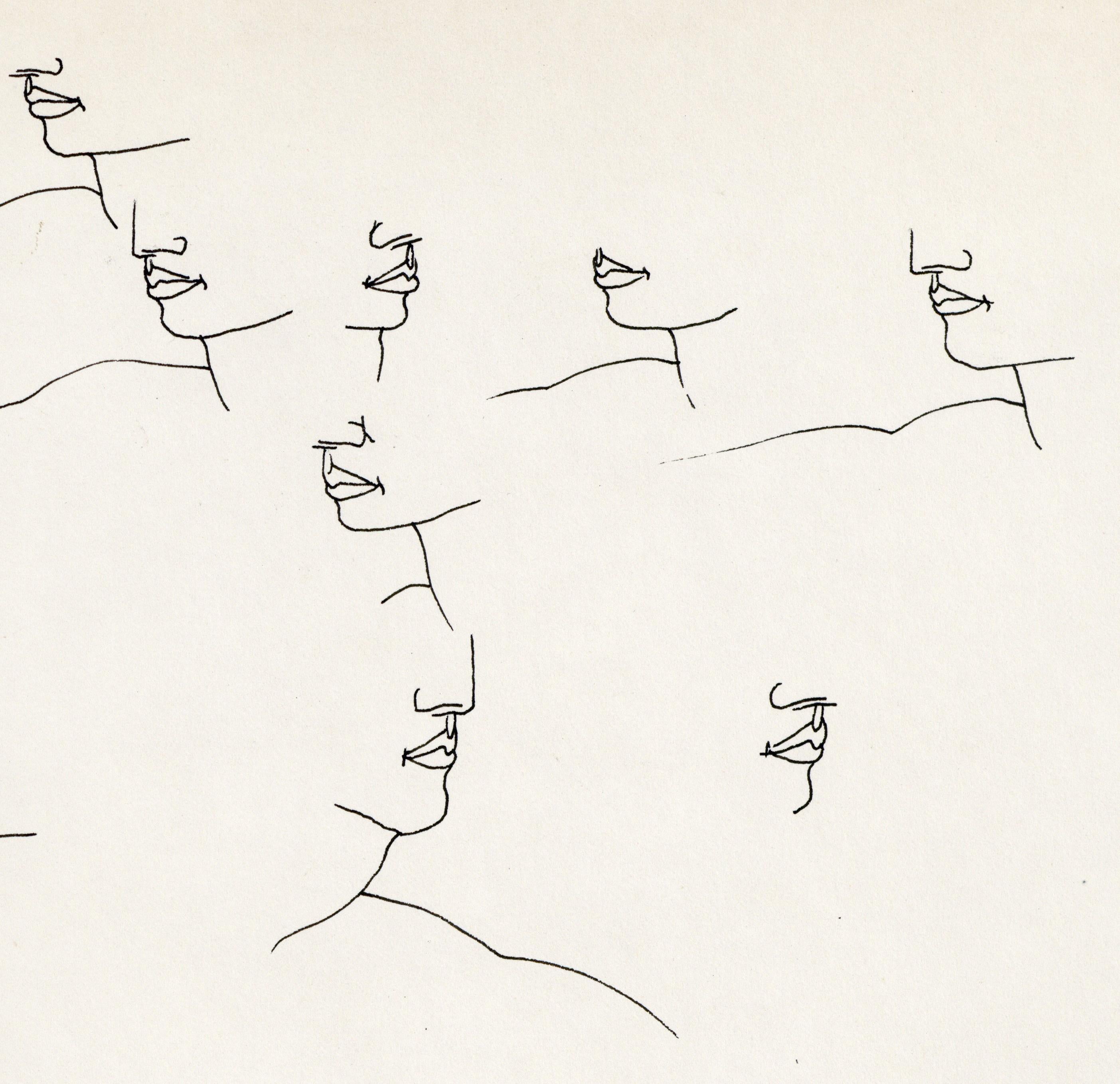 Signed Feminist LGBTQ+ Ink on Paper Drawing - Profile Flying 446.003 - Contemporary Art by Linda Stein