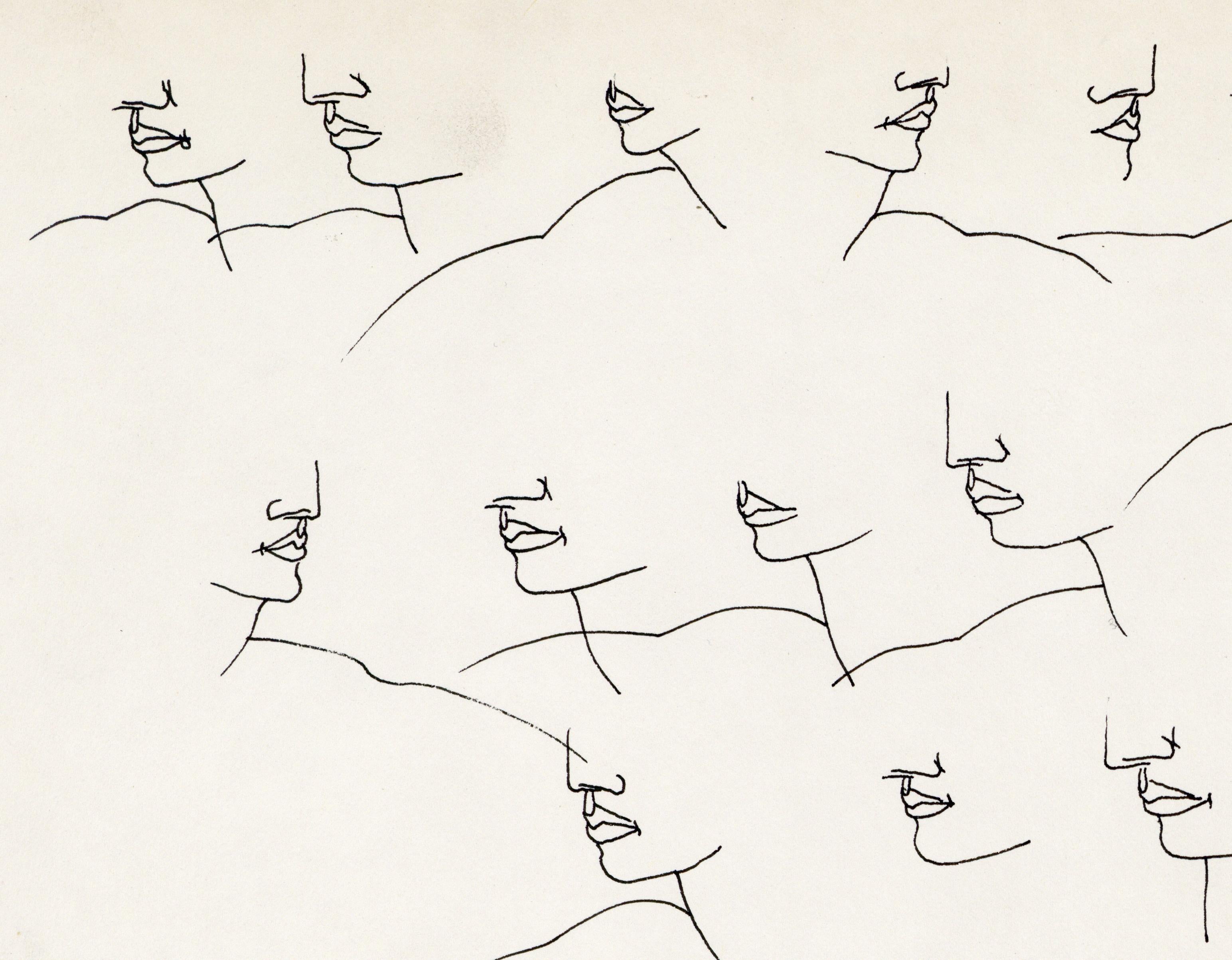Signed Feminist LGBTQ+ Ink on Paper Drawing - Profile Flying 446.003 - Art by Linda Stein