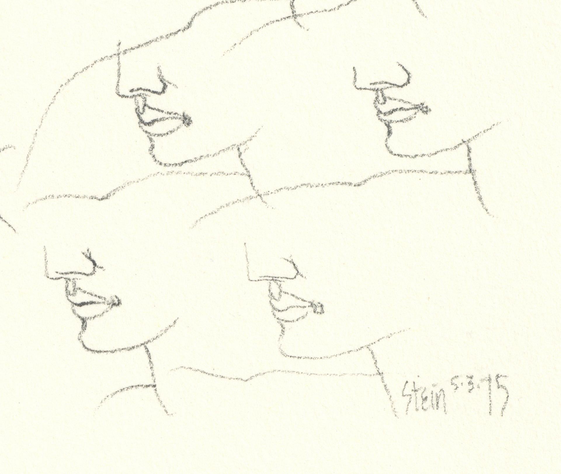Signed Feminist LGBTQ+ Graphite on Paper Drawing - Profile Flying 446.014 - White Portrait by Linda Stein