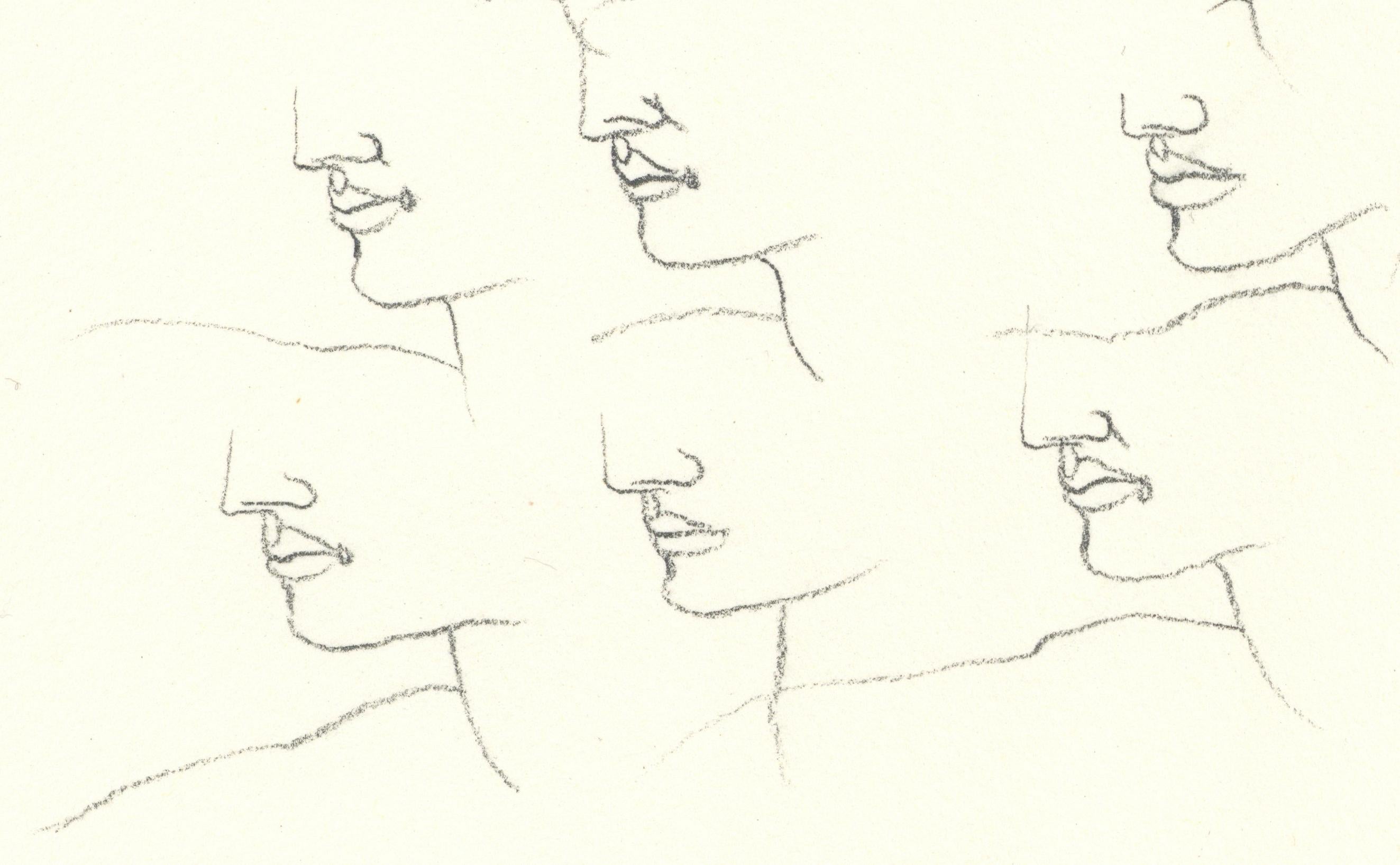 Linda Stein, Profile Flying 446.014 - Signed Feminist LGBTQ+ Graphite on Paper Drawing 

Profile Flying 446.014 is from Linda Stein's Profiles series--drawings, collages and paintings of facial profiles she made in the 1960s and 1970s when she was