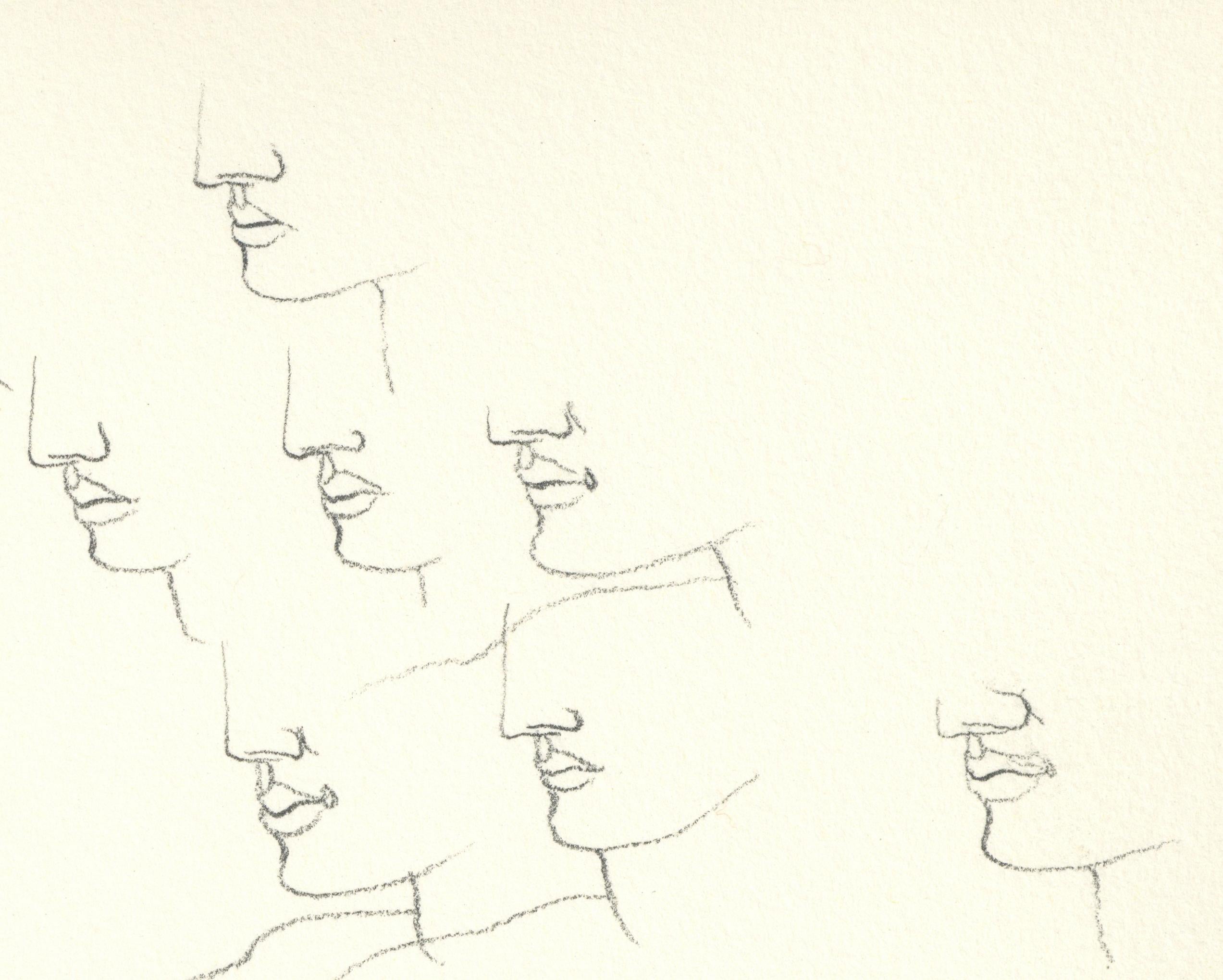 Signed Feminist LGBTQ+ Graphite on Paper Drawing - Profile Flying 446.014 - Contemporary Art by Linda Stein