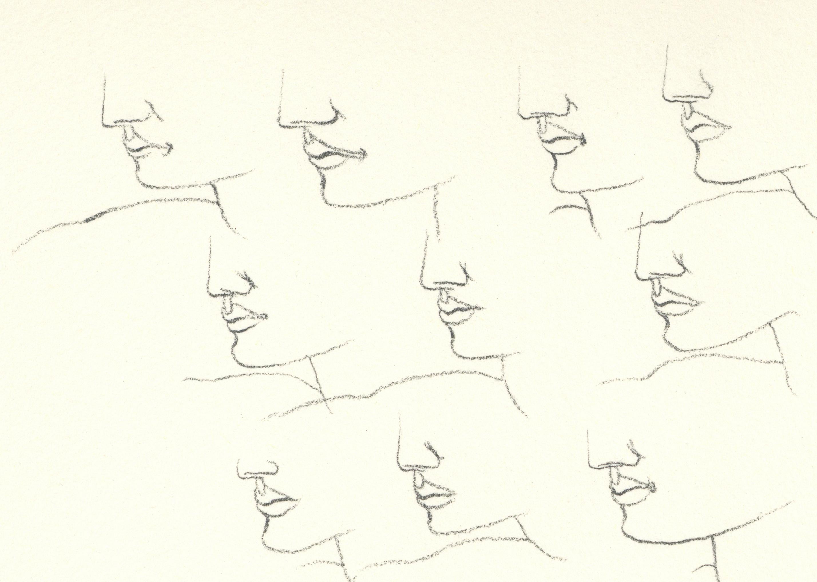 Signed Feminist LGBTQ+ Graphite on Paper Drawing - Profile Flying 446.014 - Art by Linda Stein