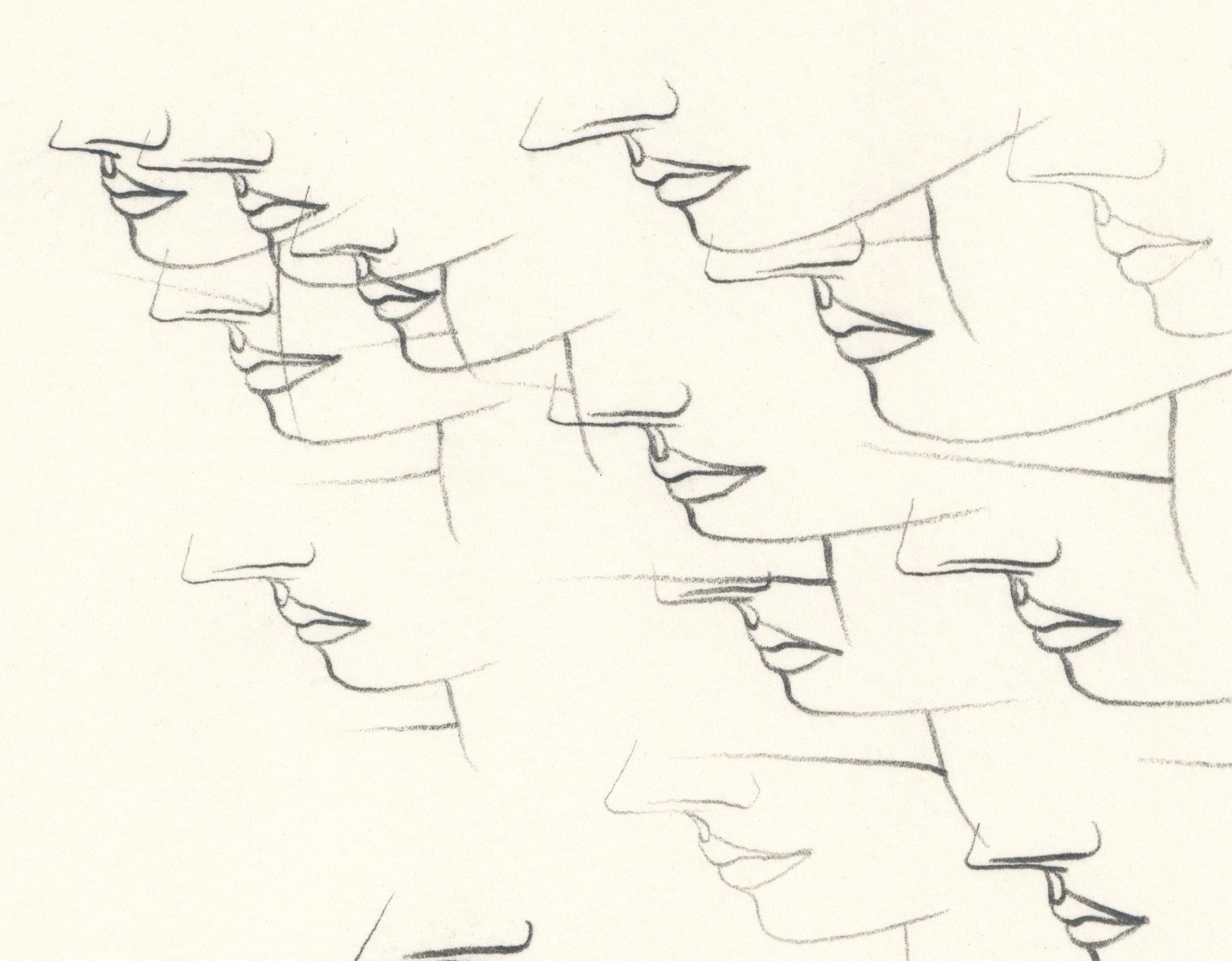 Signed Feminist LGBTQ+ Graphite on Paper Drawing - Profile Flying 446.025 - Art by Linda Stein