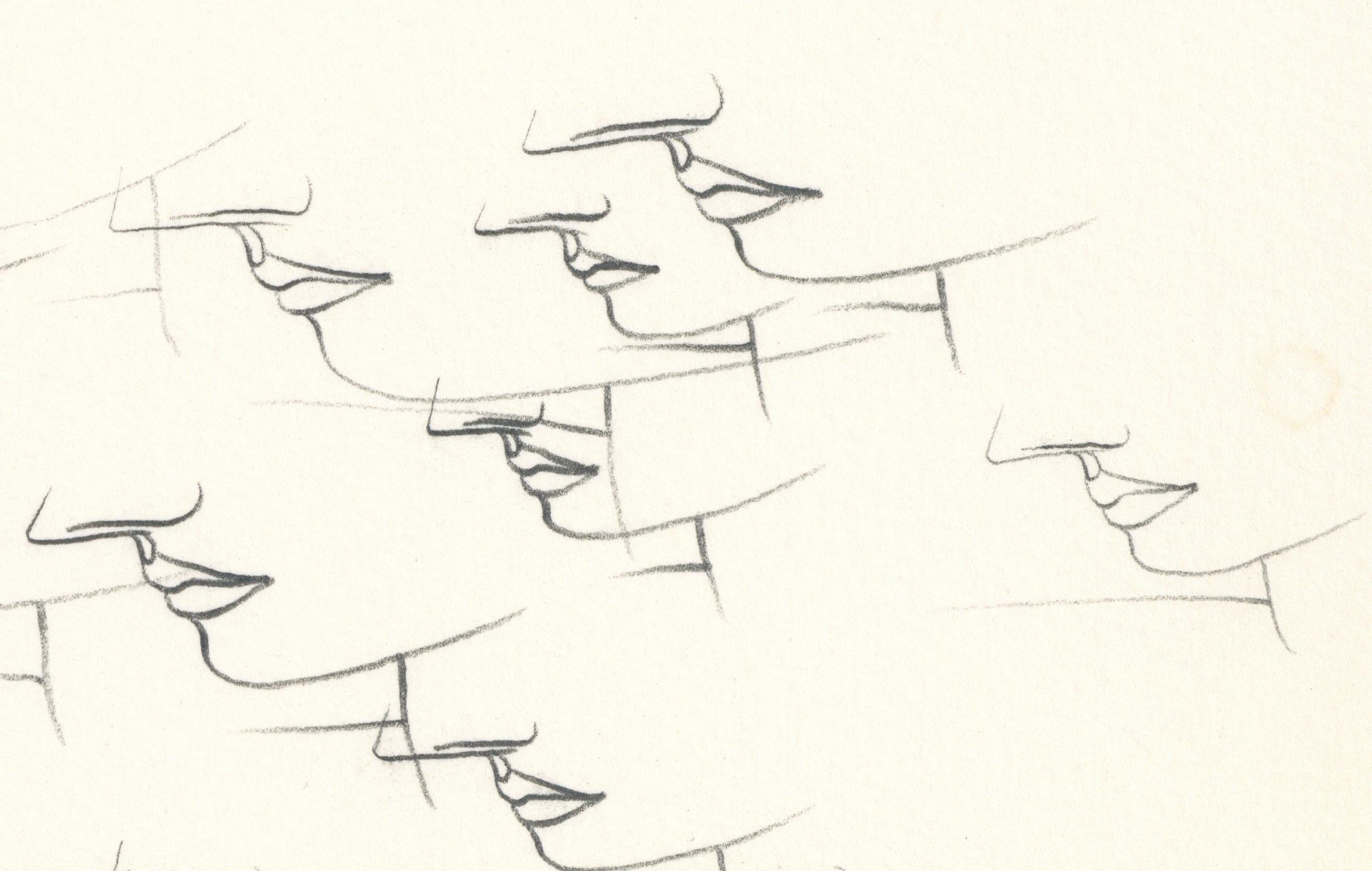 Signed Feminist LGBTQ+ Graphite on Paper Drawing - Profile Flying 446.025 - Contemporary Art by Linda Stein