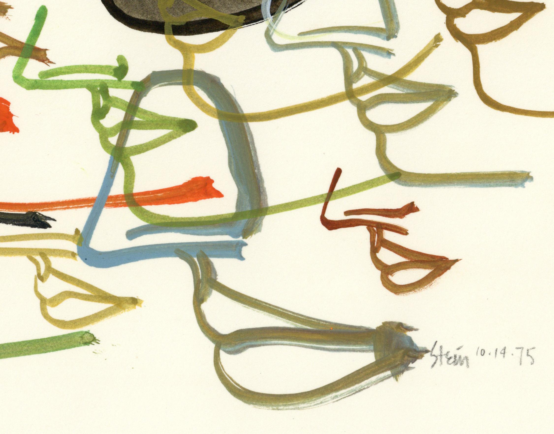 Linda Stein, Profil Fliegen 446.091 - Signierte Feministin LGBTQ+ Acrylfarbe auf Papier Zeichnung 

Profile Flying 446.091 stammt aus Linda Steins Serie Profiles - Zeichnungen, Collagen und Gemälde von Gesichtsprofilen, die sie in den 1960er und