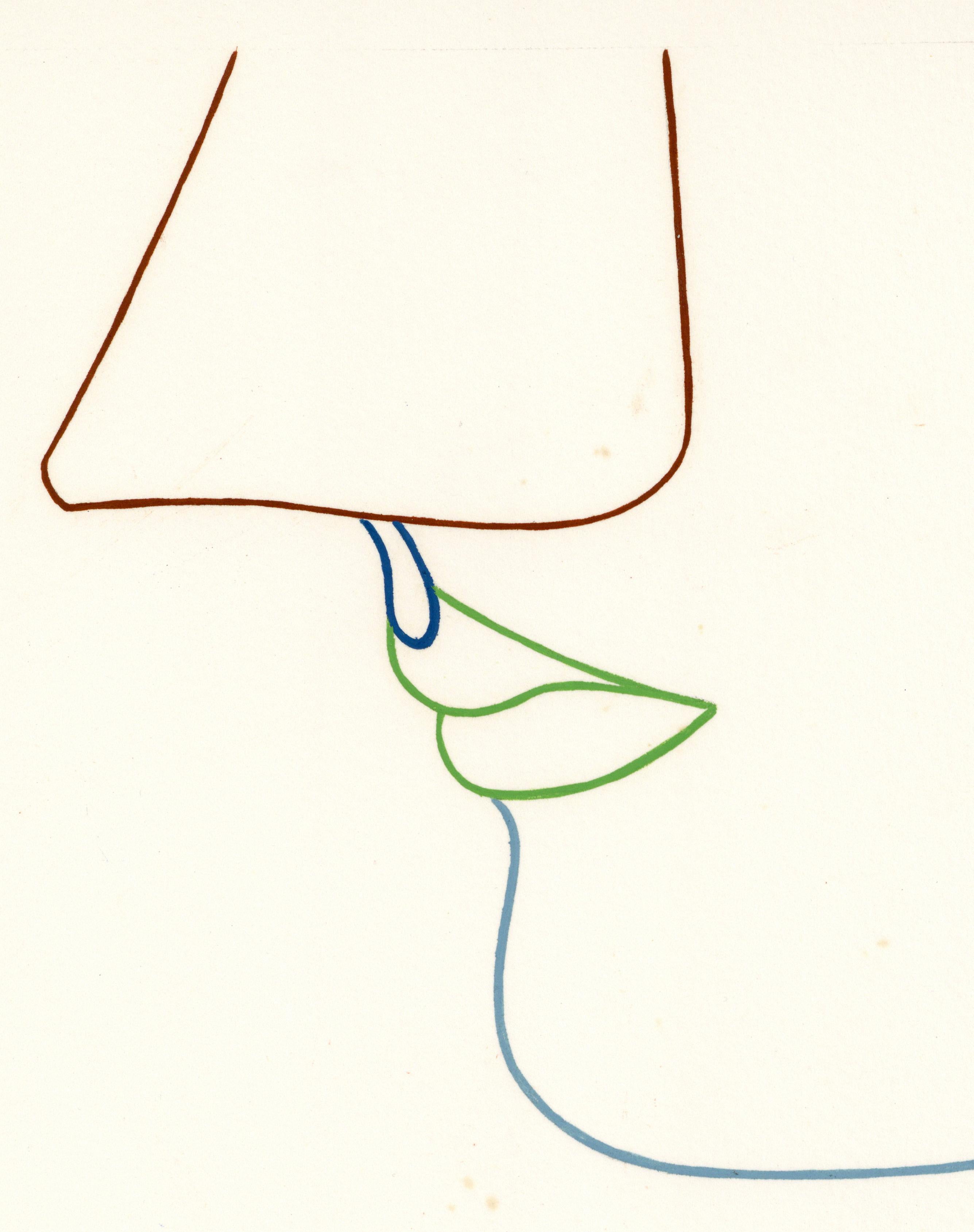 Dessin acrylique sur papier d'une goauche féministe LGBTQ+ signée, profil solide 383.063 - Art de Linda Stein