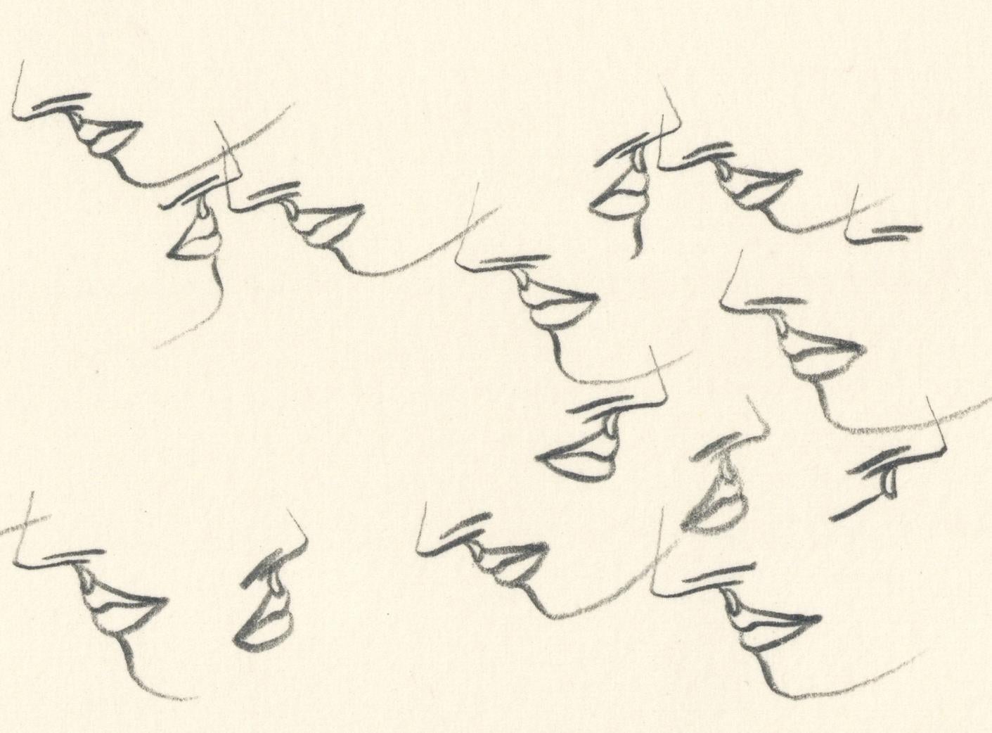 Linda Stein,  Profile Flying 446.156 - Signed Feminist LGBTQ+ Graphite on Paper Drawing 

Profile Flying 446.156 is from Linda Stein's Profiles series--drawings, collages and paintings of facial profiles she made in the 1960s and 1970s when she was