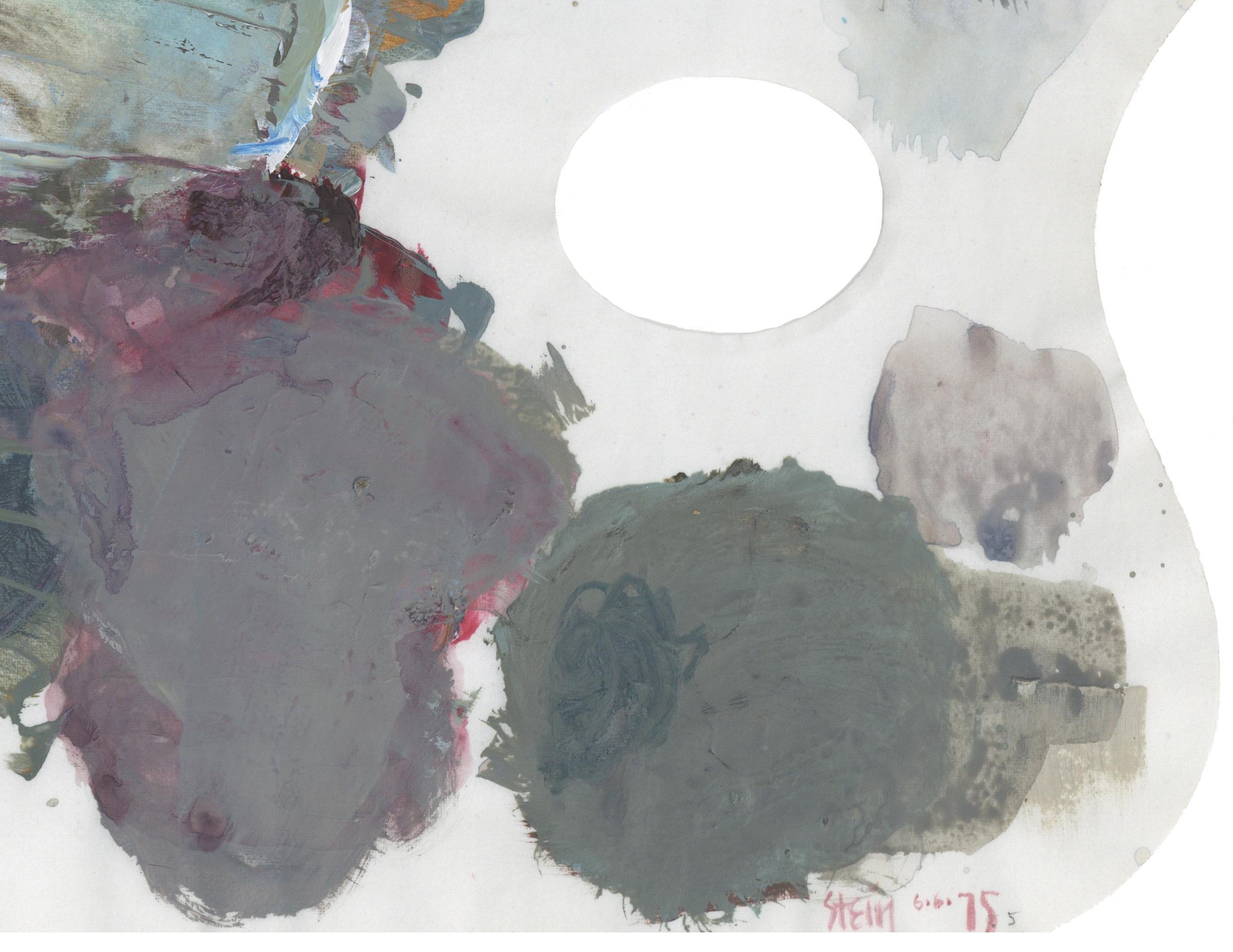 Signiert Feminist LGBTQ+ Buntes Acryl auf Papier Zeichnungsprofil Palette 426.011, feministisch, LGBTQ+ (Grau), Abstract Drawing, von Linda Stein