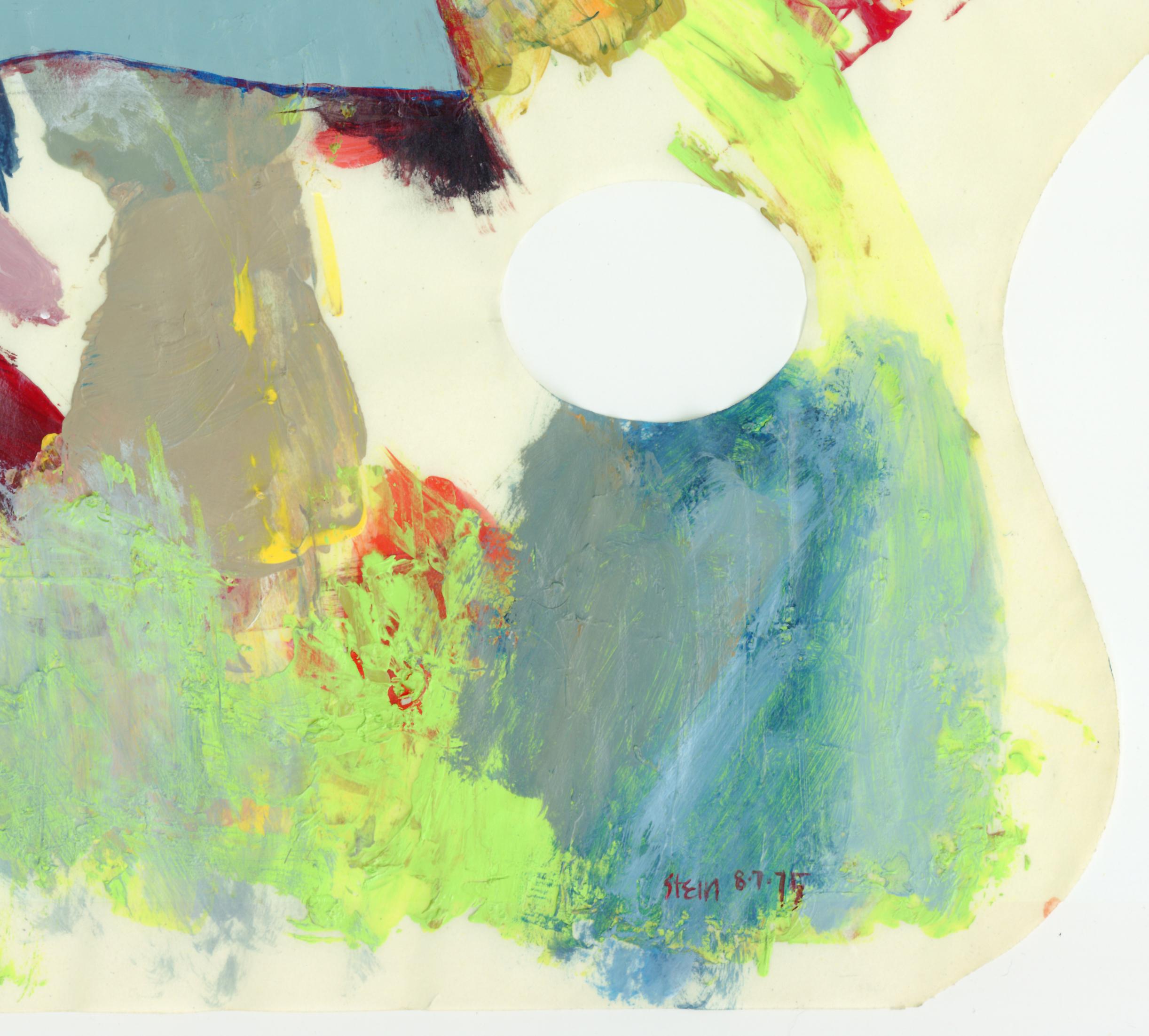 Signierte feminist LGBTQ+ Buntes Acryl auf Papier Zeichnungsprofil Palette 426.021 (Grau), Abstract Drawing, von Linda Stein