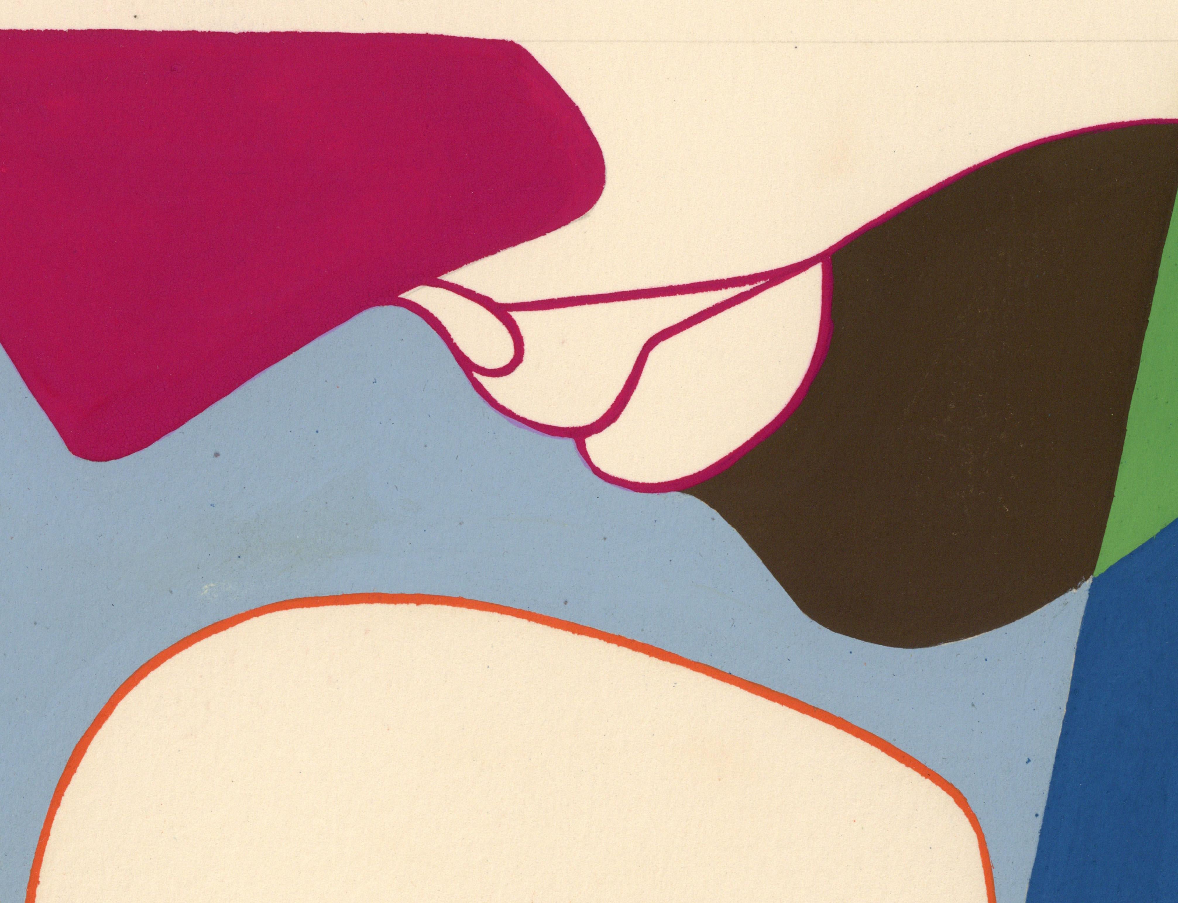 Signed Feminist LGBTQ+ Acrylic Gouache on Paper Drawing - Profile Solid 383.044 - White Portrait by Linda Stein