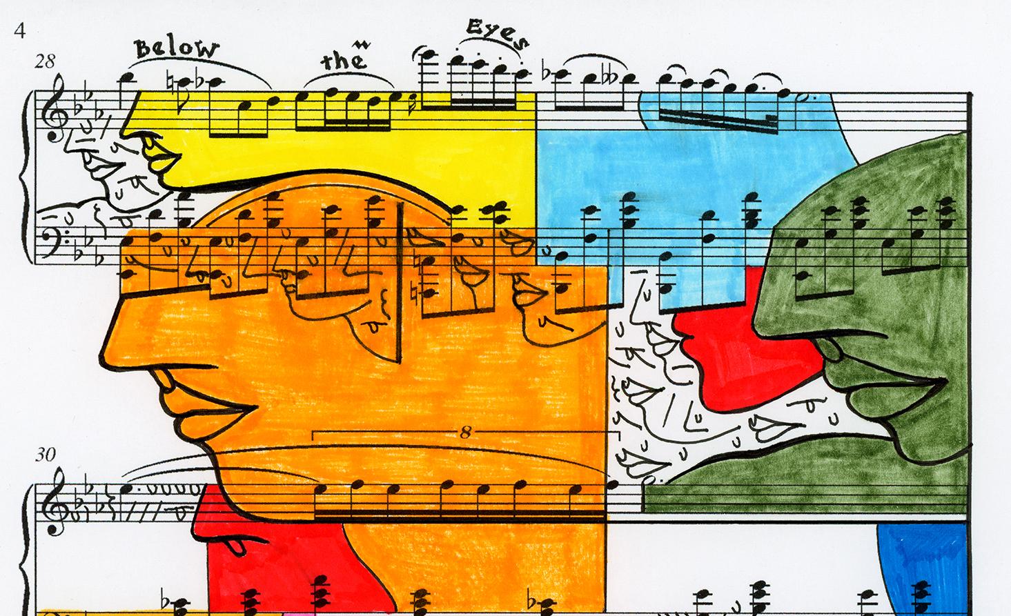 Signed Feminist LGBTQ+ Colorful Ink on Paper Drawing - Profile Notation 418.005 - Art by Linda Stein