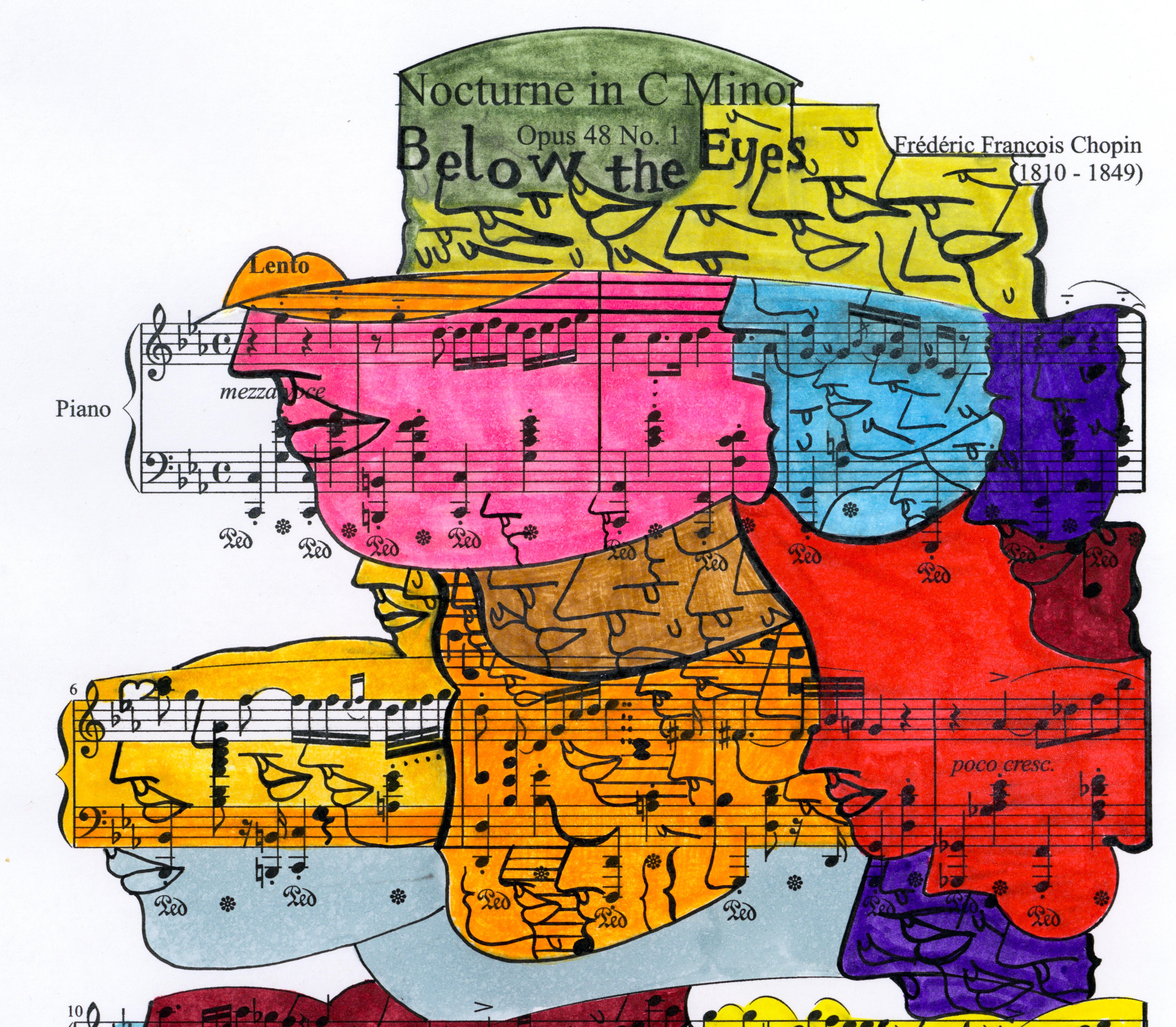 Firmato Disegno femminista LGBTQ+ a inchiostro colorato su carta - Notazione del profilo 418.007 - Art di Linda Stein