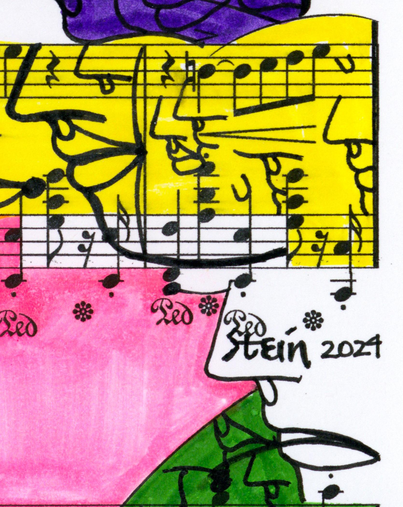 Firmato Disegno femminista LGBTQ+ a inchiostro colorato su carta - Notazione del profilo 418.007 - Figurative Art Beige di Linda Stein