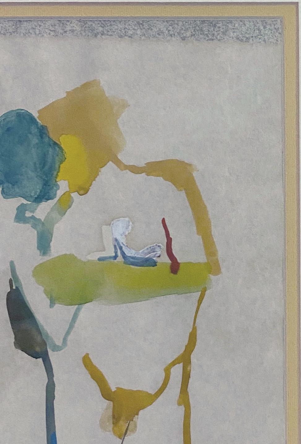 Signed, Watercolor on Paper. Framed Painting - Figurations 359.008 - Contemporary Art by Linda Stein