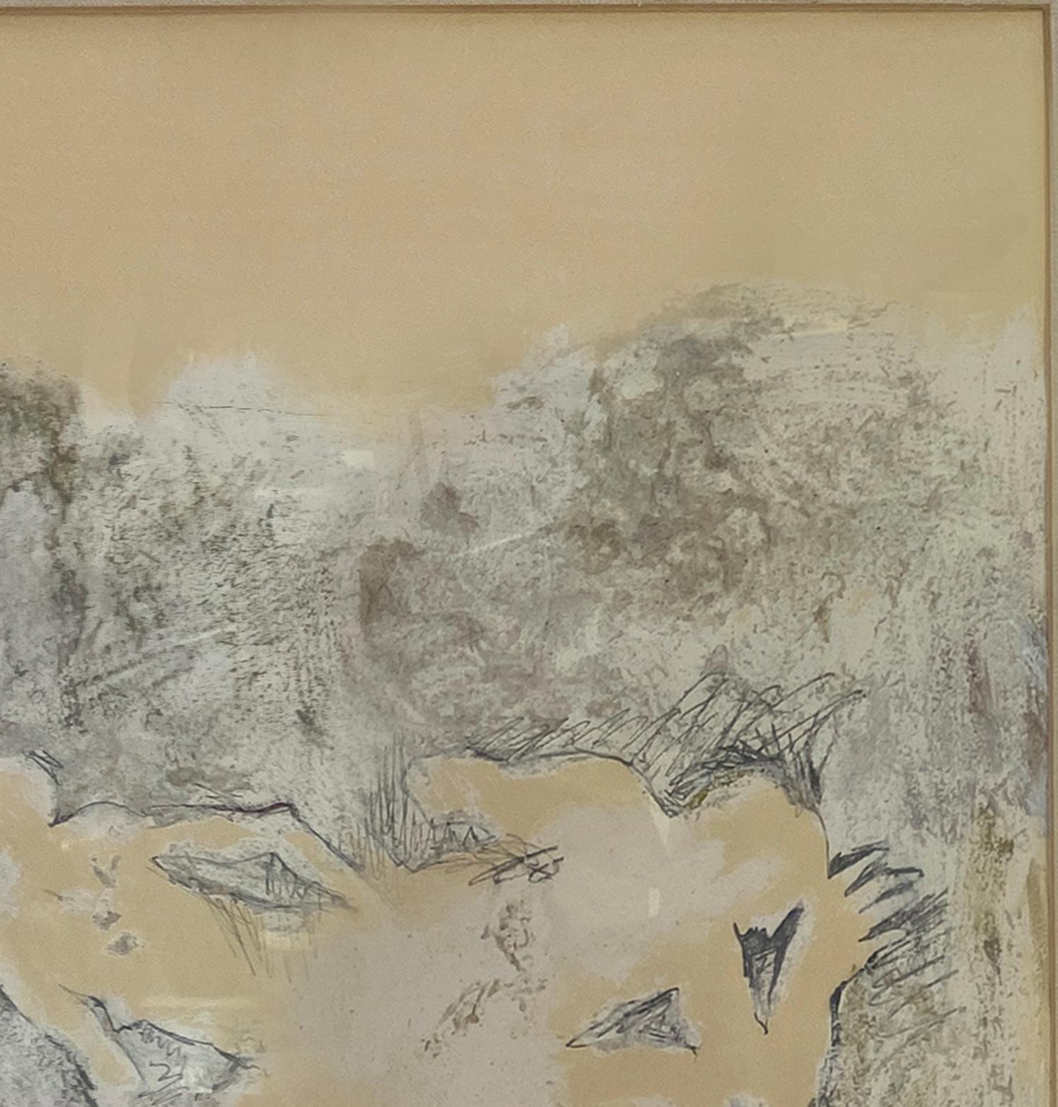Signed, Charcoal and Acrylic on Paper. Framed Painting - Figurations 360.112 - Contemporary Art by Linda Stein