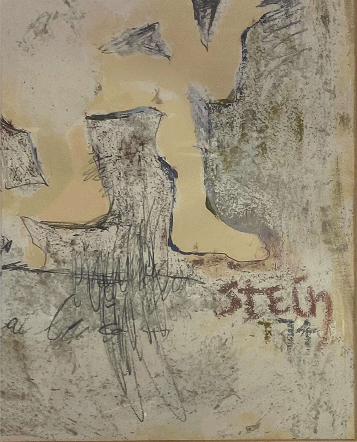 Signed, Charcoal and Acrylic on Paper. Framed Painting - Figurations 360.112 - Brown Figurative Art by Linda Stein