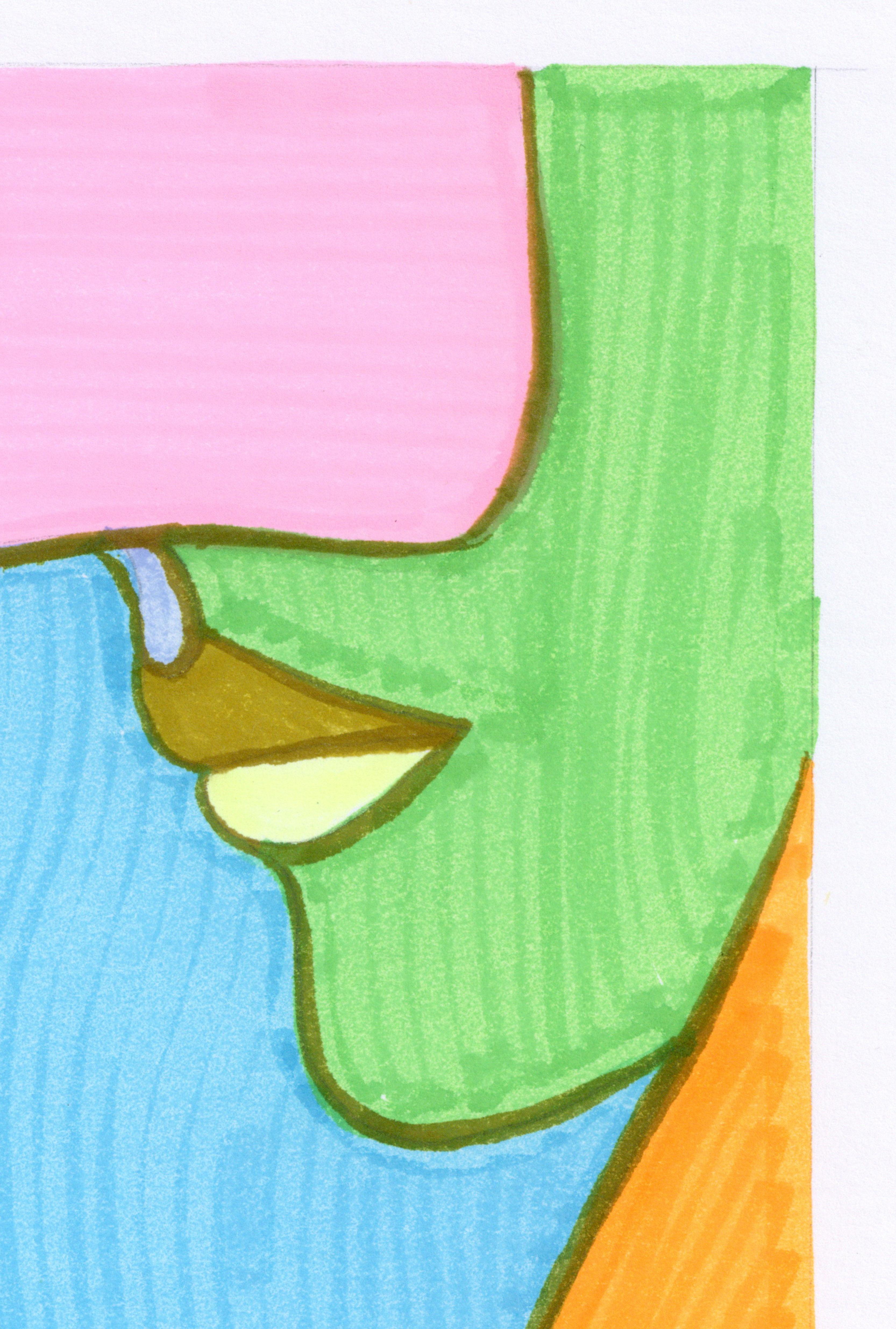Dibujo Feminista LGBTQ+ Tinta de colores sobre tabla firmado - Linda Stein, Perfil 1192 en venta 3