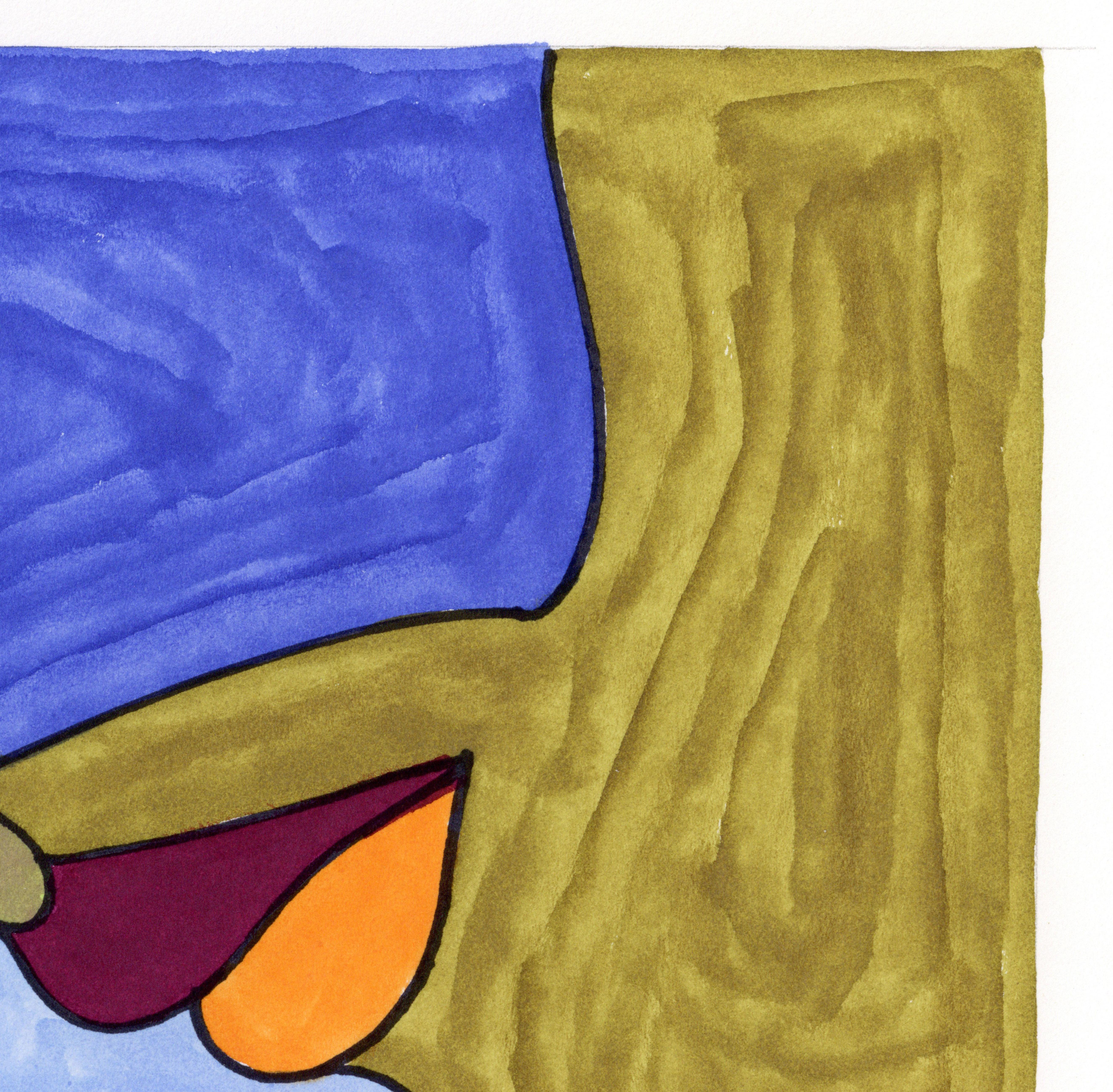 Signé Feminist LGBTQ+ Colorful Ink on Board Drawing - Profile Contented 1175 - Féministe Art par Linda Stein