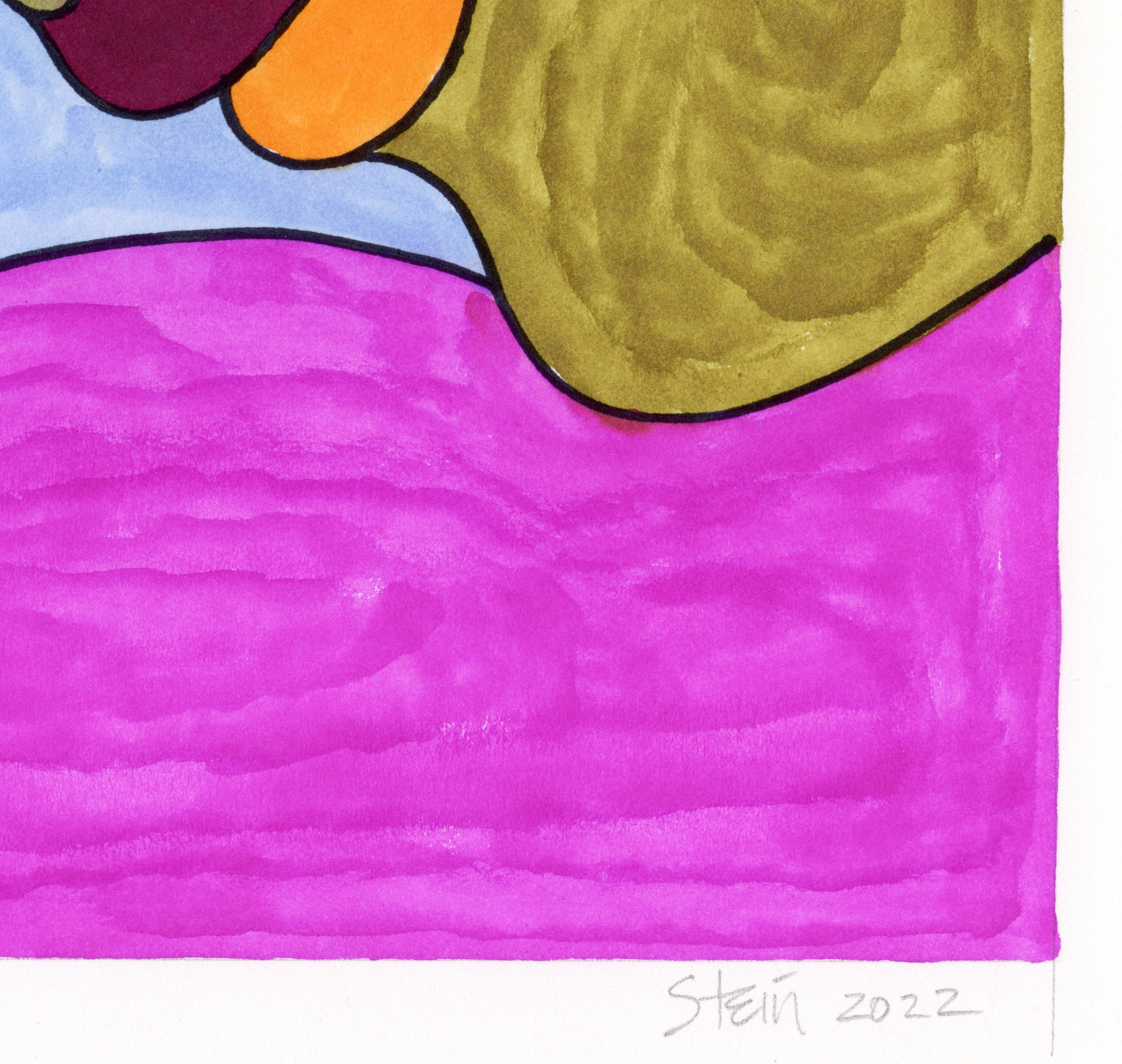 Signé Feminist LGBTQ+ Colorful Ink on Board Drawing - Profile Contented 1175 - Gris Figurative Art par Linda Stein
