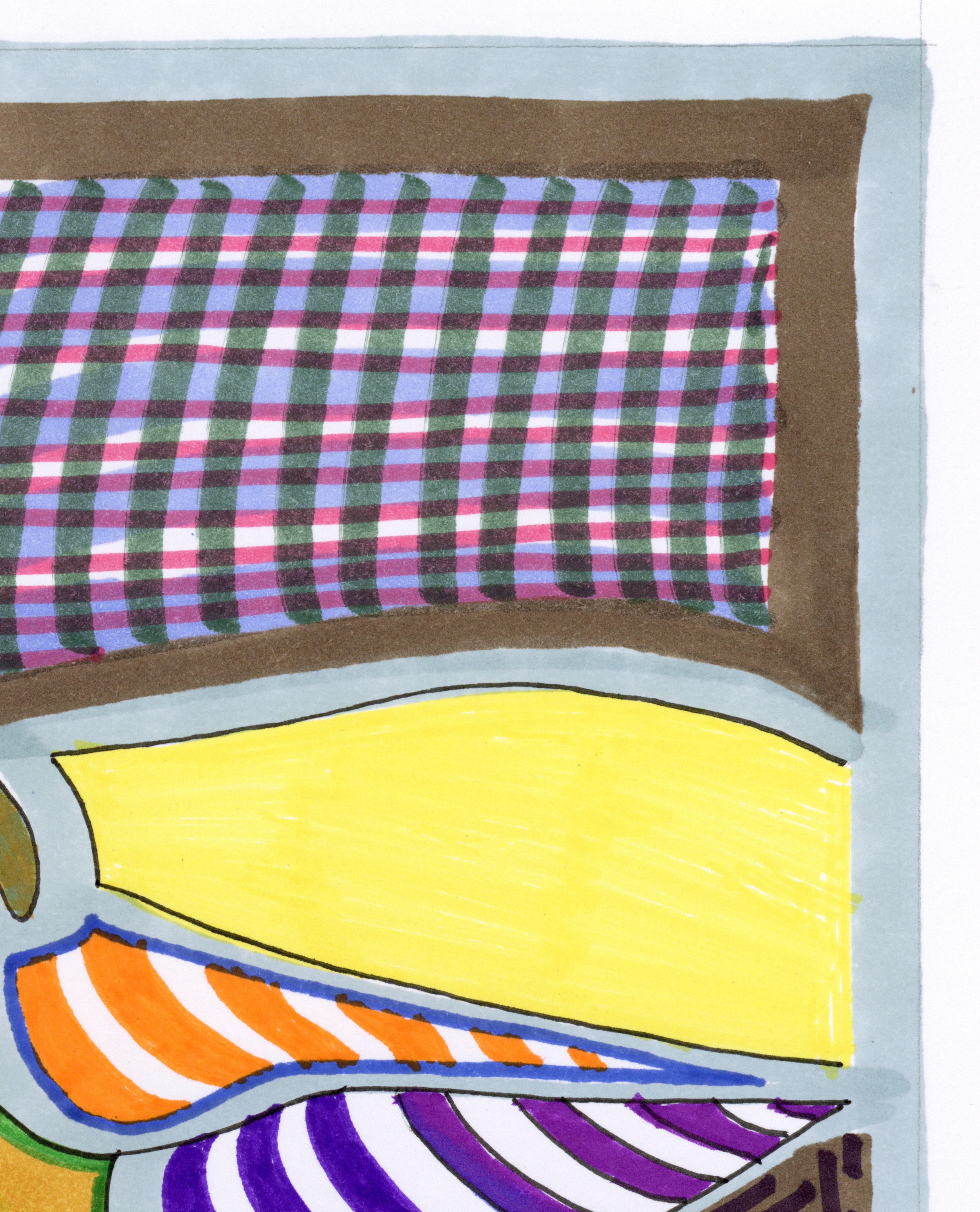 Signé Feminist LGBTQ+ Colorful Ink on Board Drawing - Profile Segments 1166 - Féministe Art par Linda Stein
