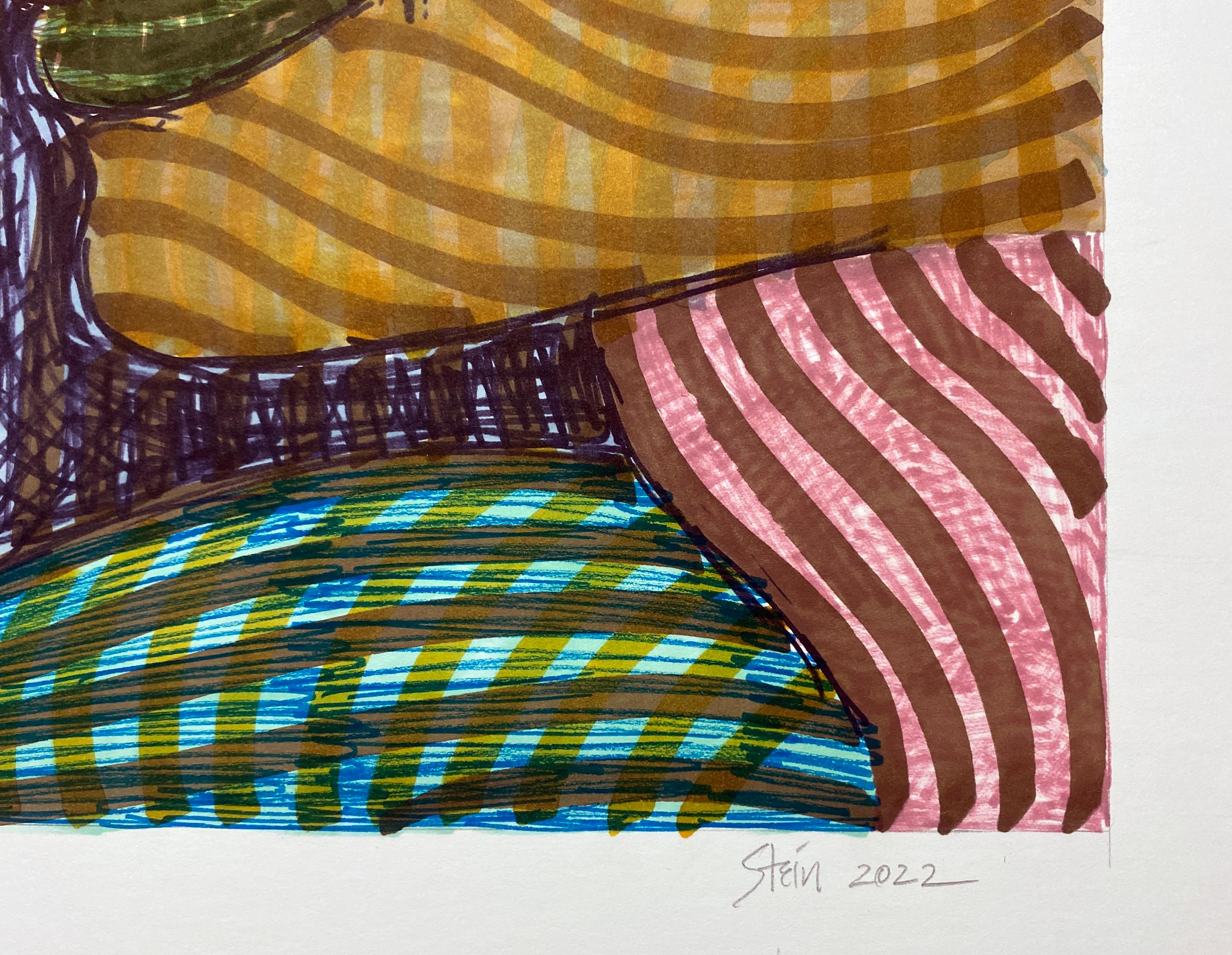 Dessin à l'encre colorée sur carton signé Feminist LGBTQ+ - A.Profiles 1165 - Beige Portrait par Linda Stein
