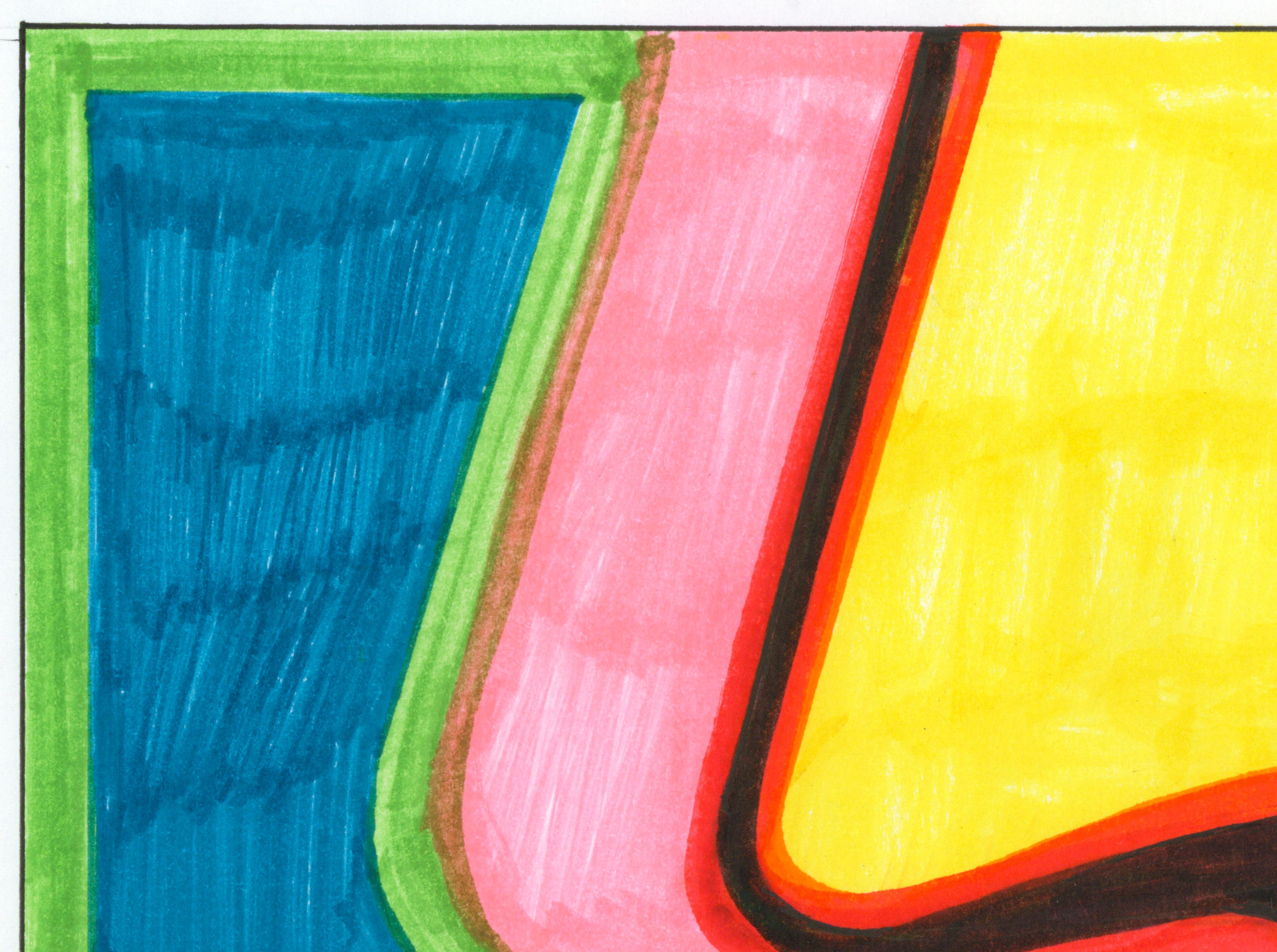 Dessin signé à l'encre colorée sur papier - A.Profiles 1150 - Féministe Art par Linda Stein