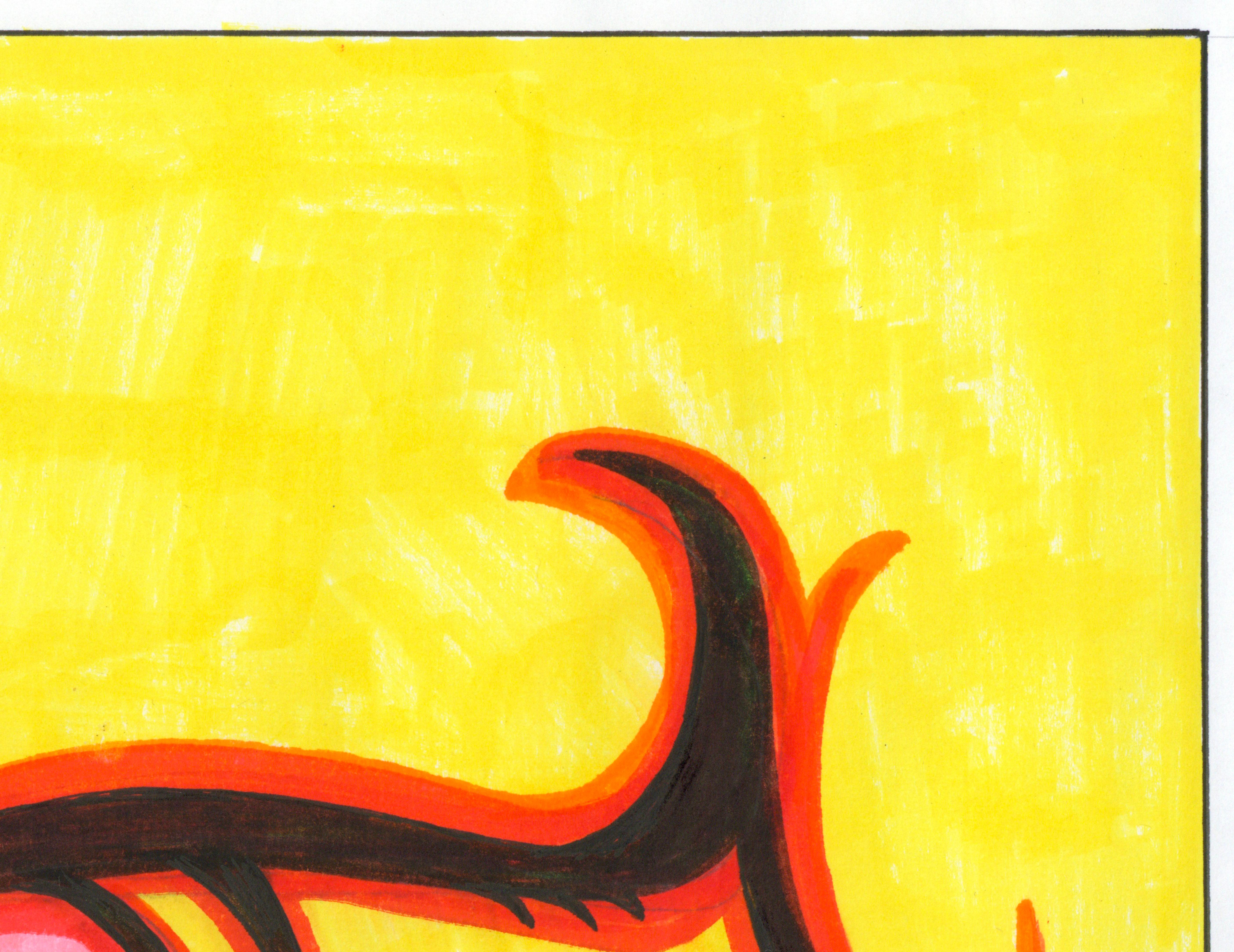 Dessin signé à l'encre colorée sur papier - A.Profiles 1150 - Jaune Portrait par Linda Stein