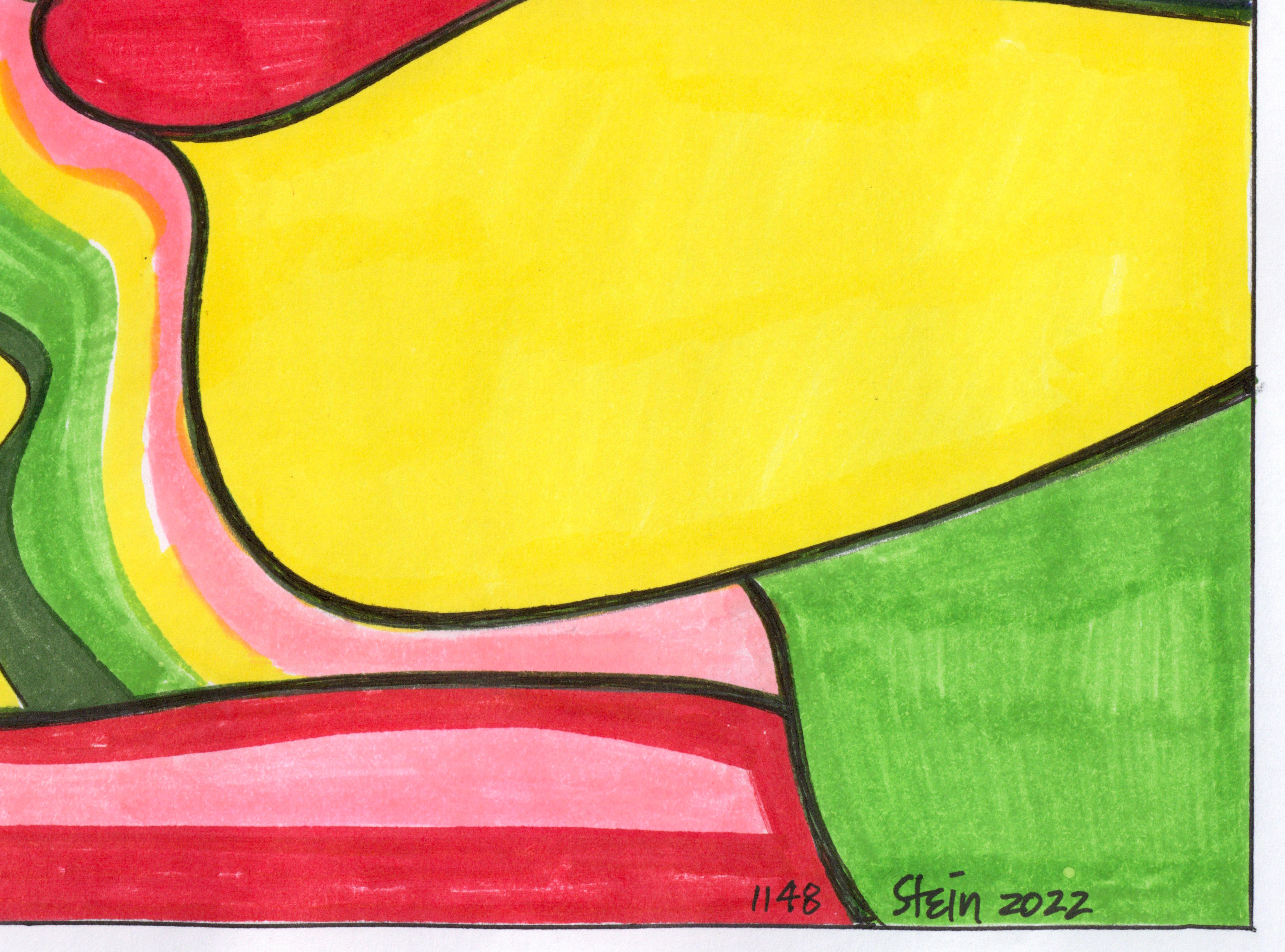 Dessin signé à l'encre colorée sur papier - A.Profiles 1148 - Rose Portrait par Linda Stein