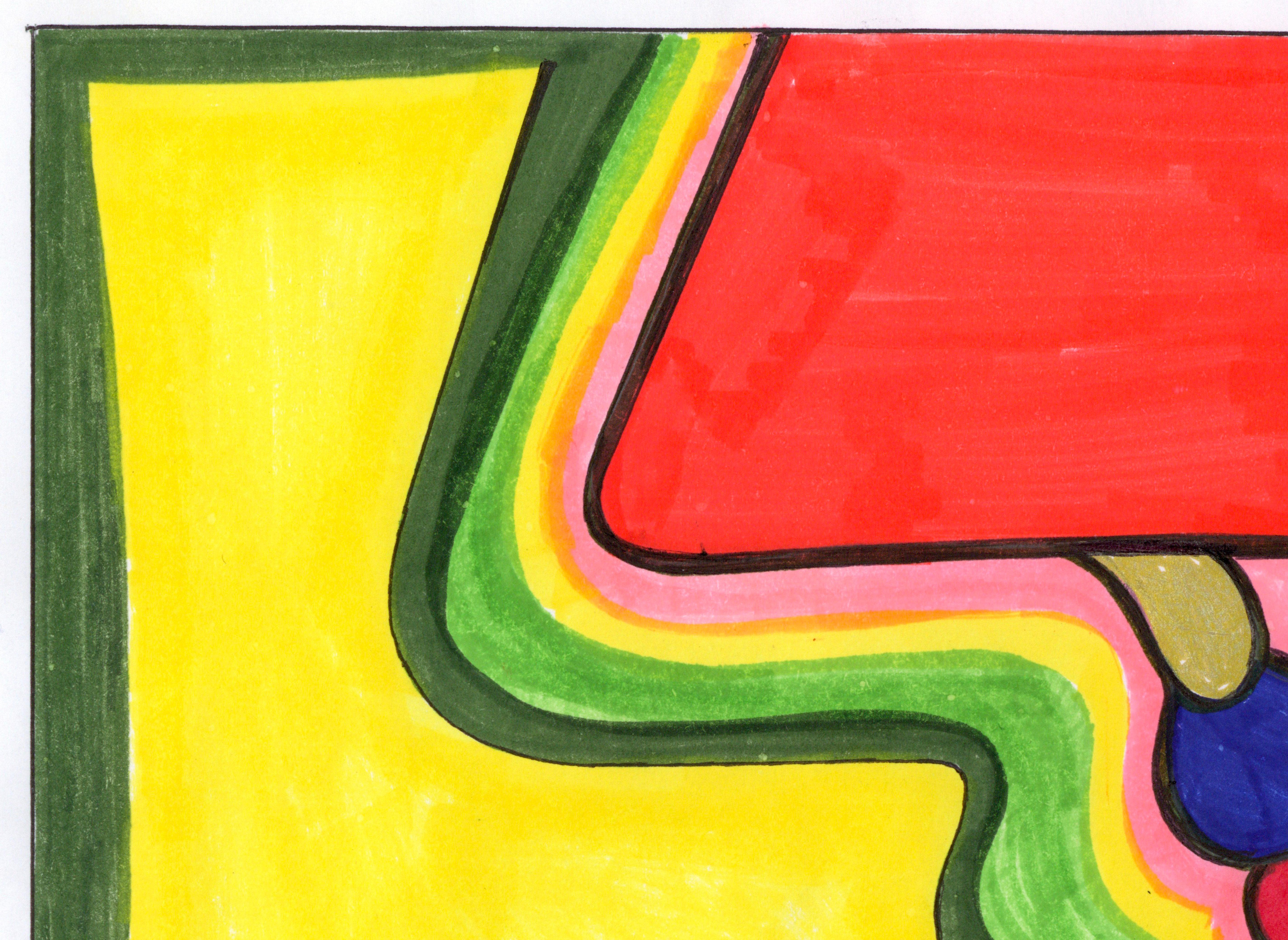 Dessin signé à l'encre colorée sur papier - A.Profiles 1148 - Art de Linda Stein