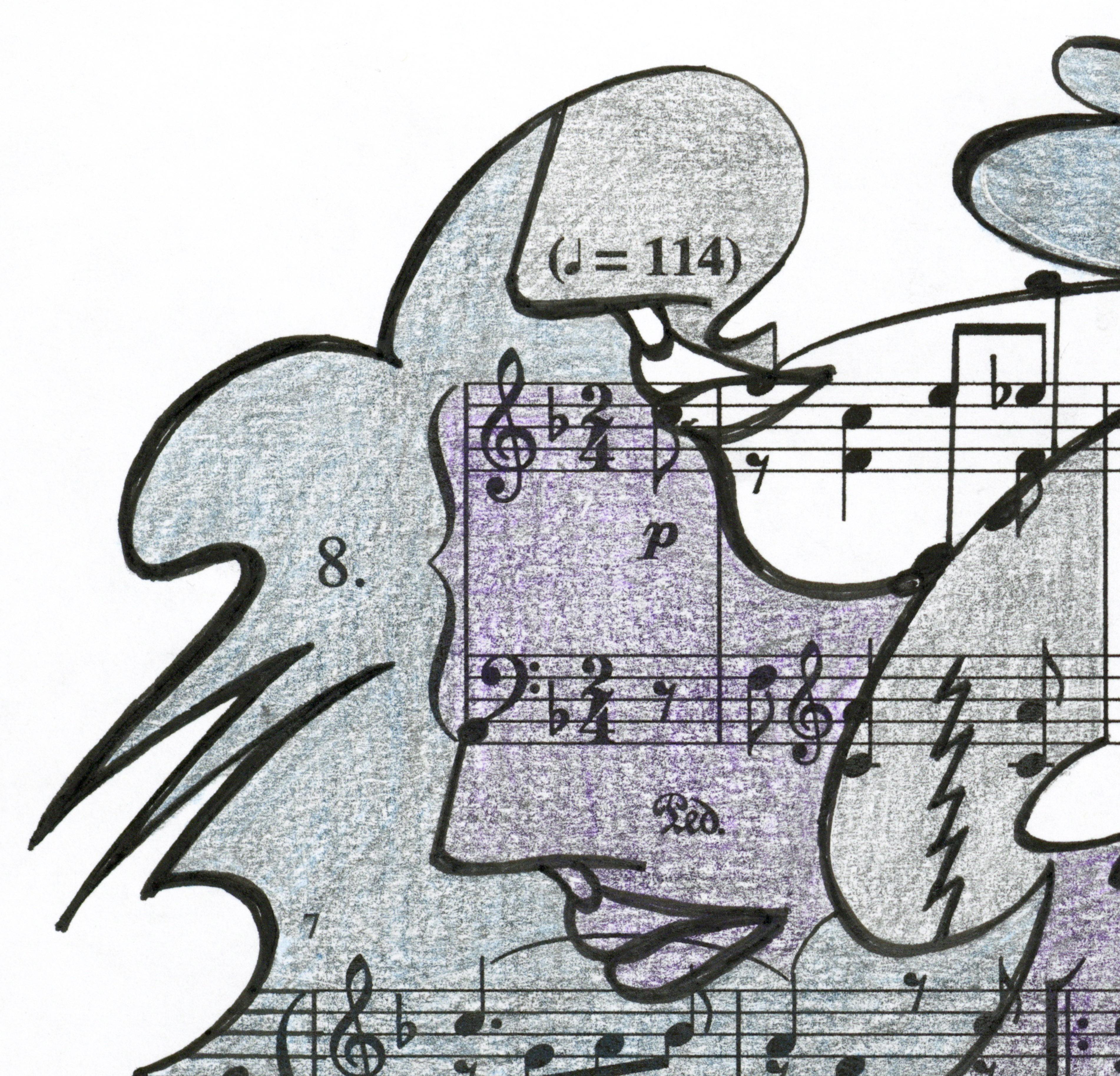 Signed Feminist LGBTQ+ Colorful Ink on Paper Drawing - Profile Notation 418.020 - Gray Figurative Art by Linda Stein