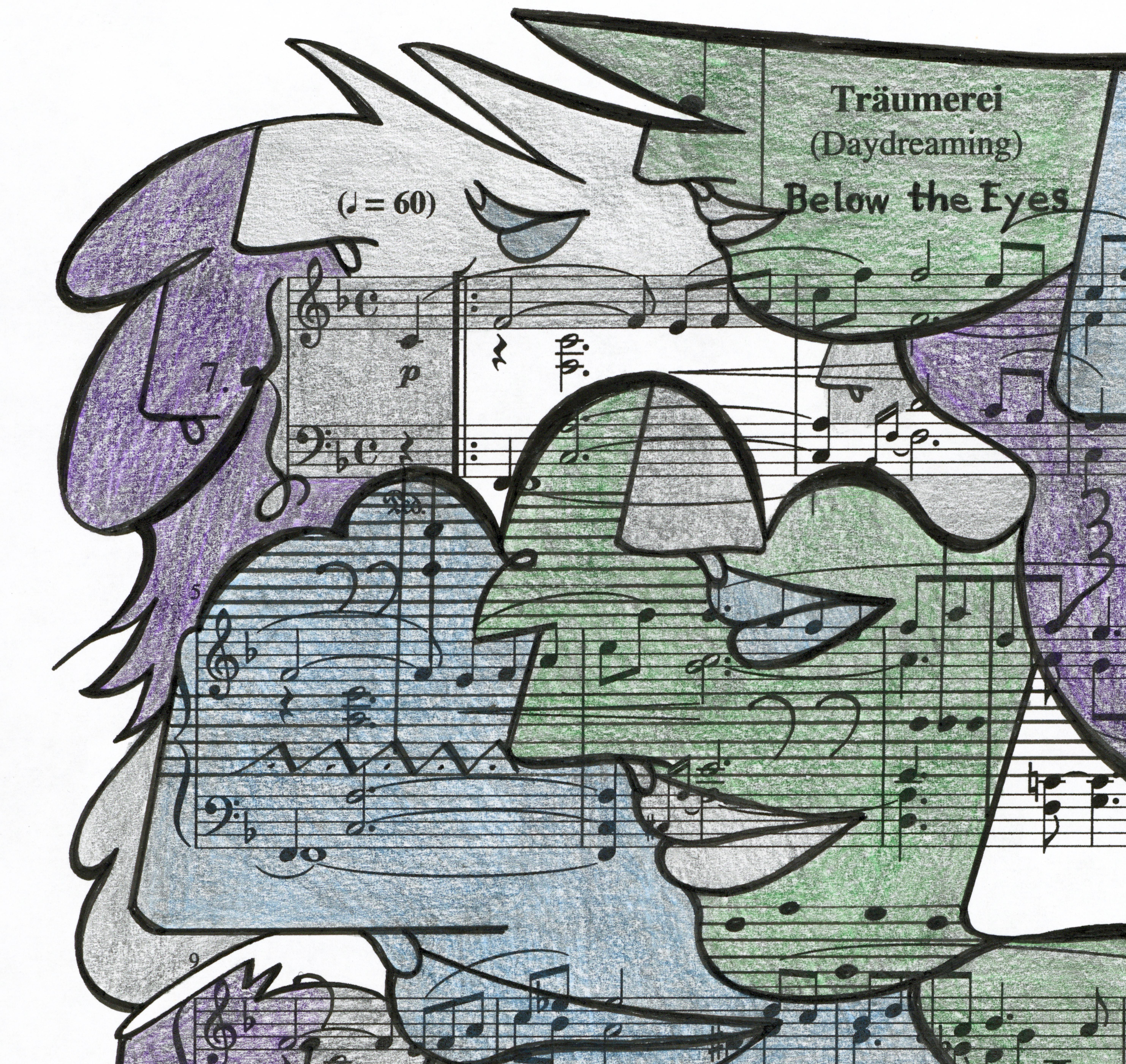 Signed Feminist LGBTQ+ Colorful Ink  on Paper Drawing - Profile Notation 418.021 - Gray Portrait by Linda Stein
