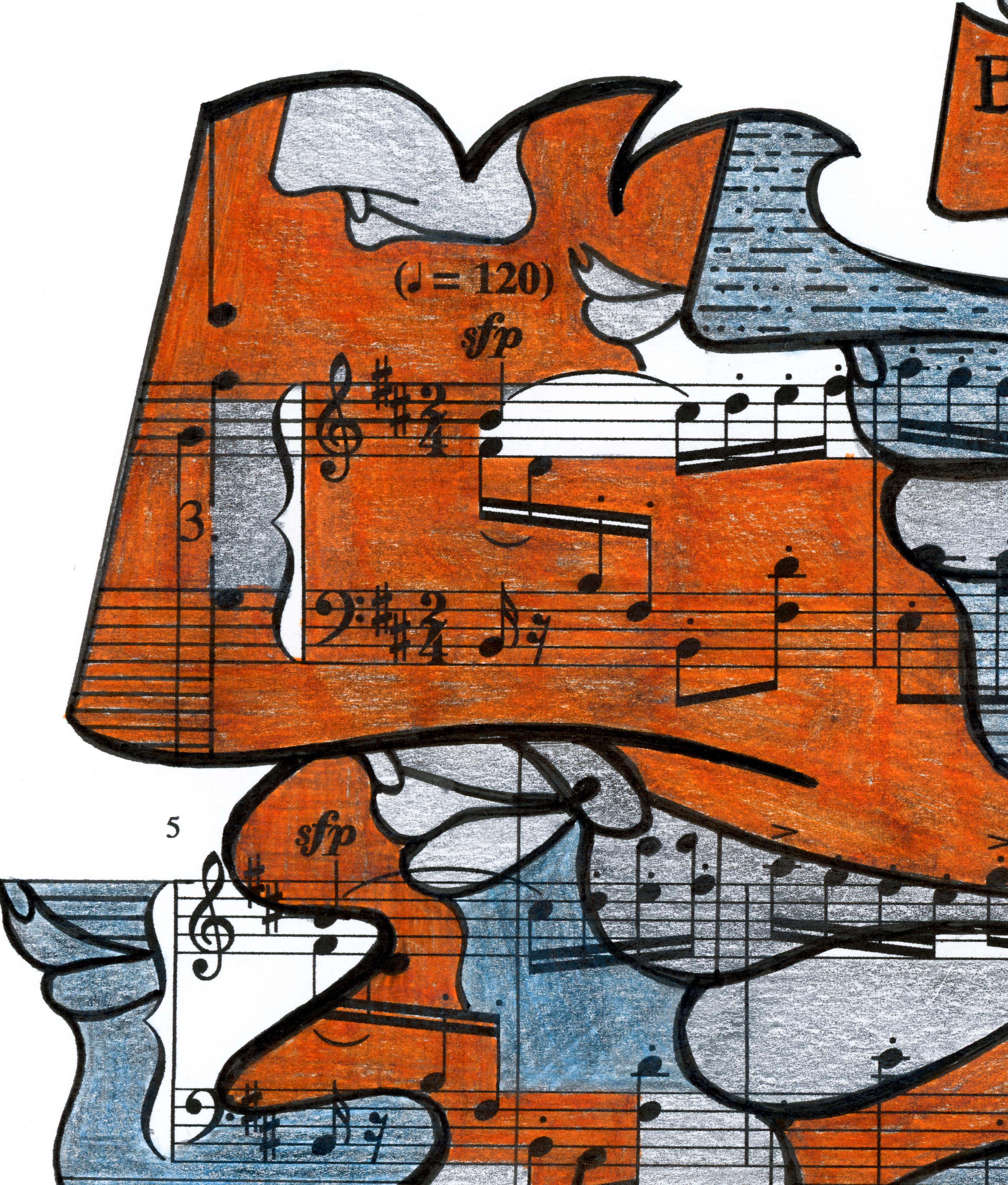 Signed Feminist LGBTQ+ Colorful Ink  on Paper Drawing - Profile Notation 418.022 - Brown Figurative Art by Linda Stein