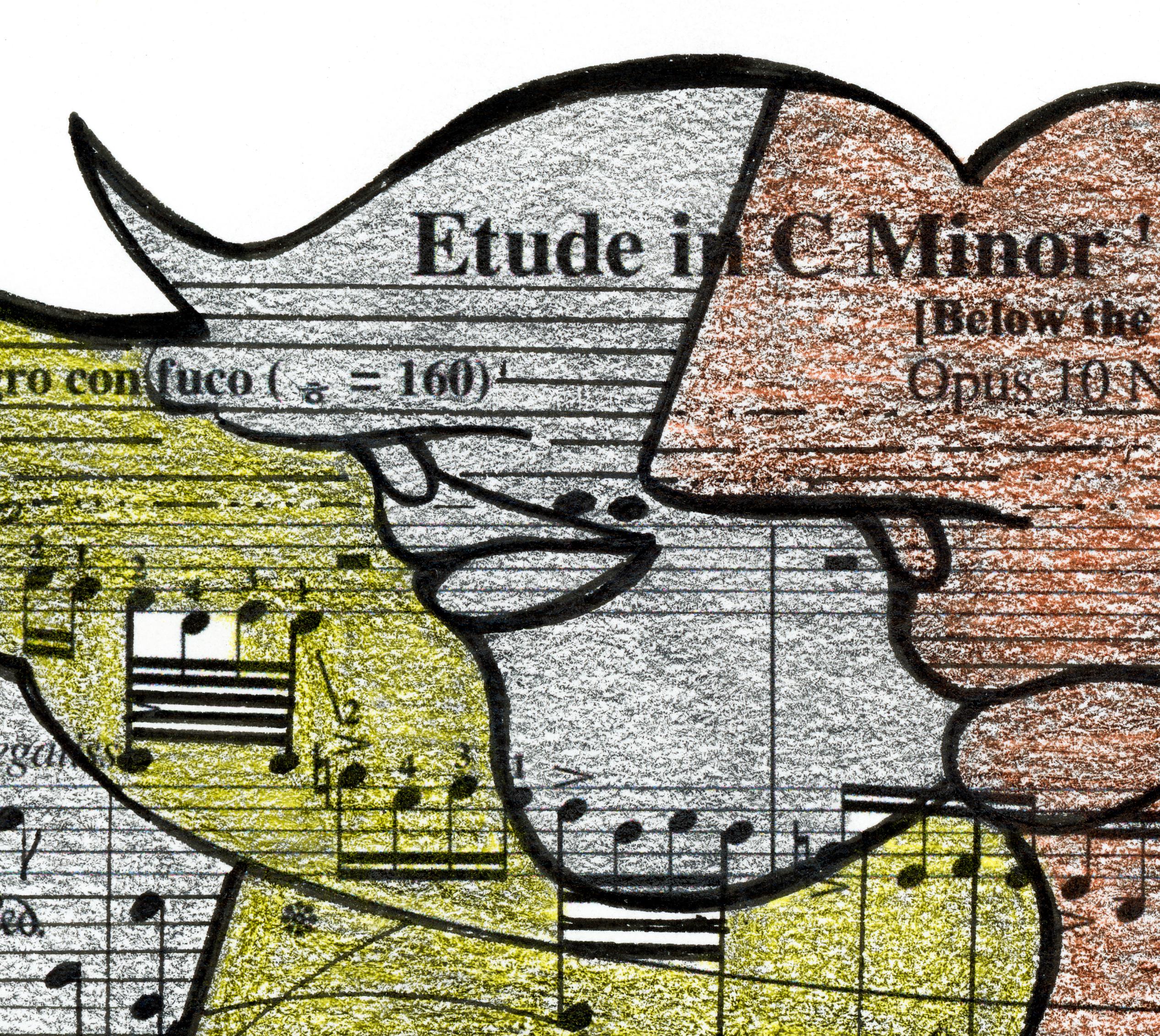 Signed Feminist LGBTQ+ Colorful Ink on Paper Drawing - Profile Notation 418.024 - Brown Figurative Art by Linda Stein