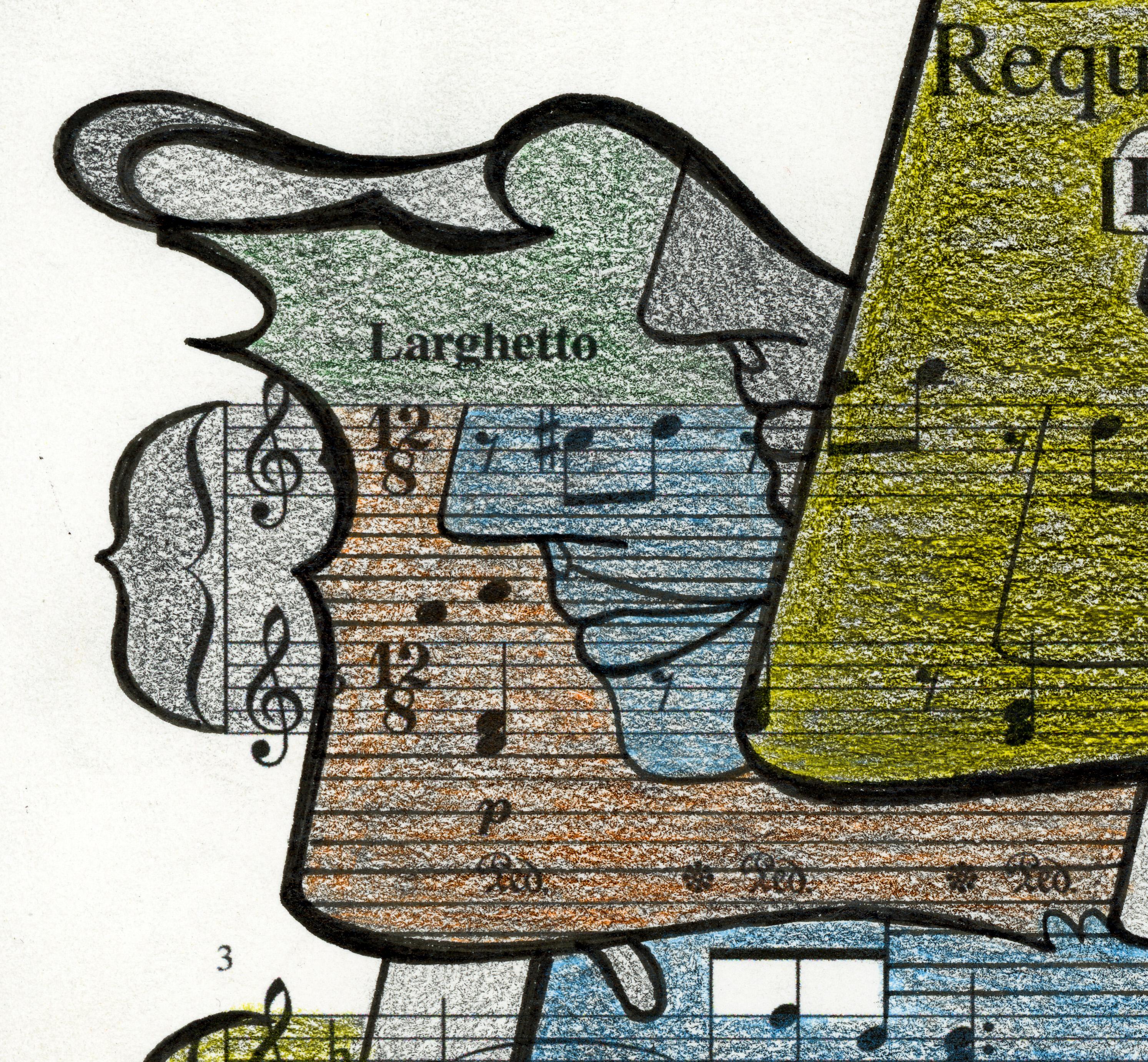 Signed Feminist LGBTQ+ Colorful Ink  on Paper Drawing - Profile Notation 418.025 - Gray Portrait by Linda Stein