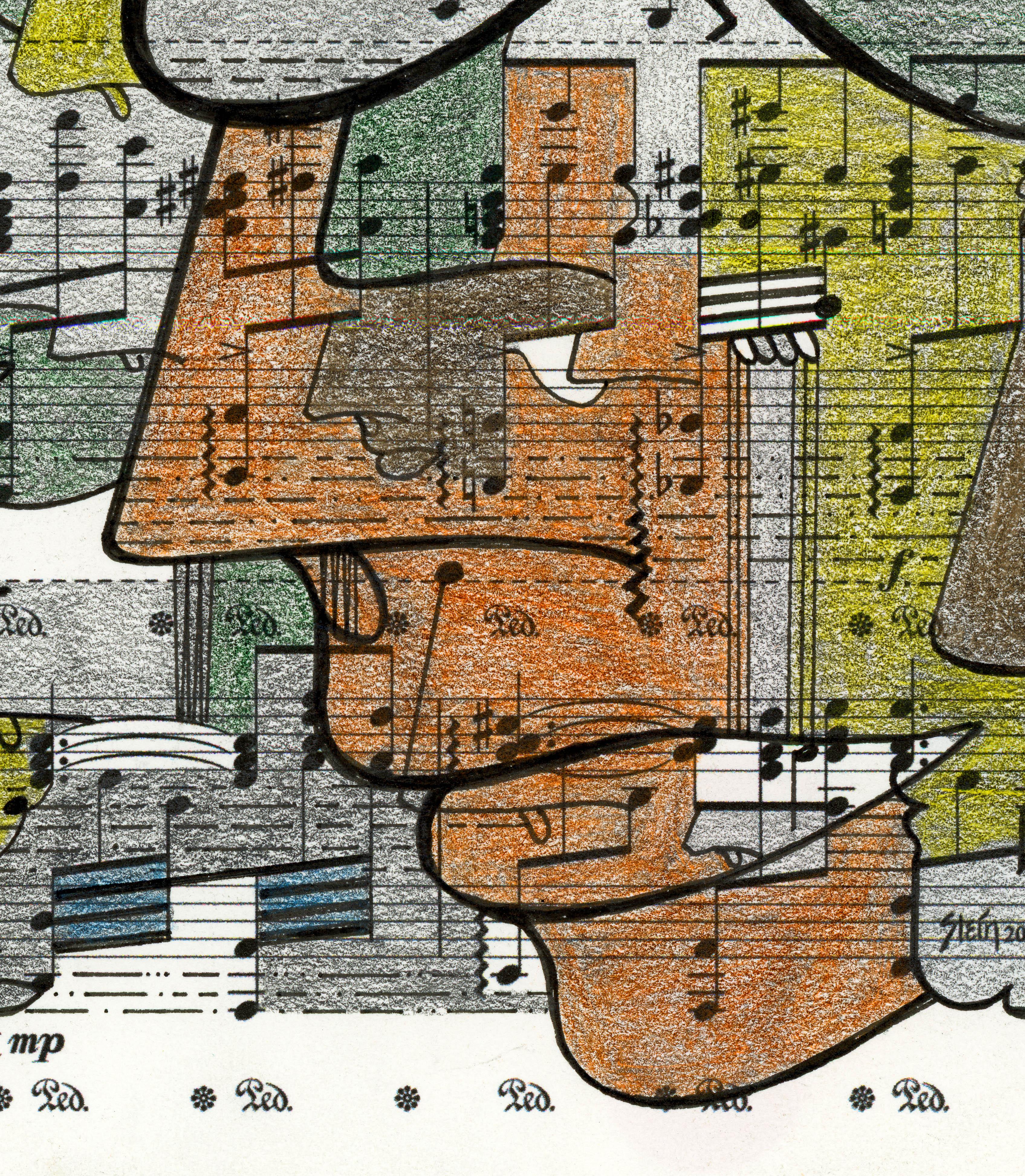 Signed Feminist LGBTQ+ Colorful Ink  on Paper Drawing - Profile Notation 418.025 For Sale 2