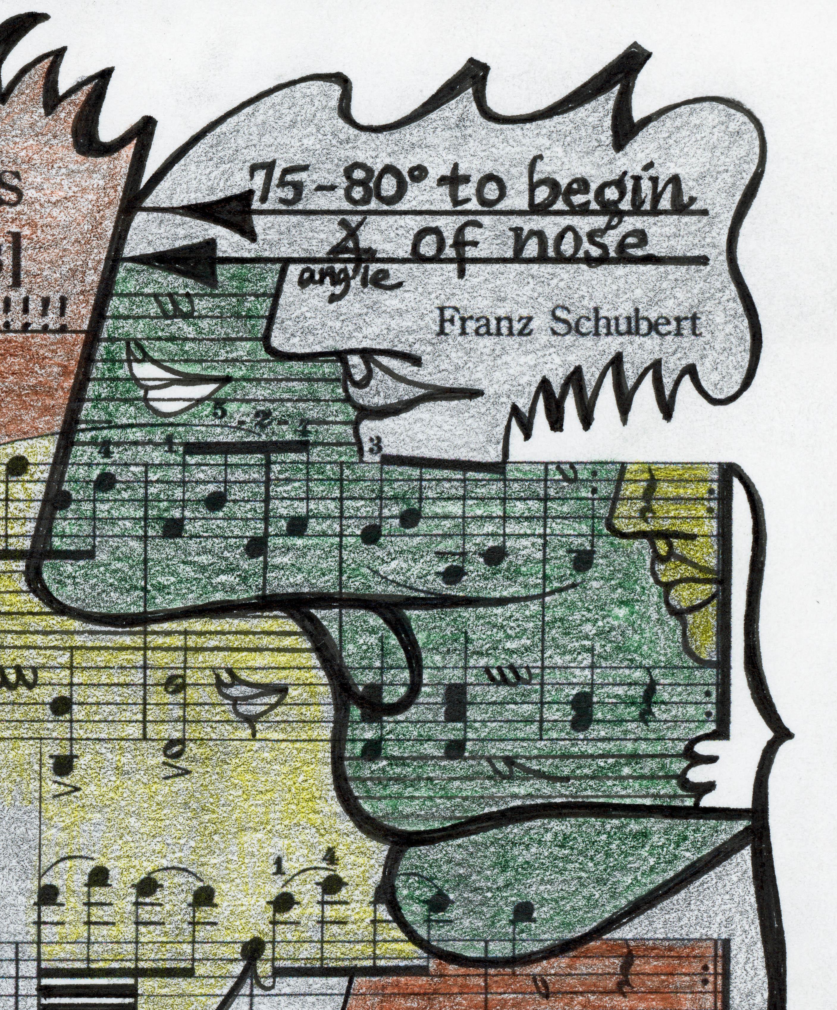 Signed Feminist LGBTQ+ Colorful Ink on Paper Drawing - Profile Notation 418.028 - Art by Linda Stein
