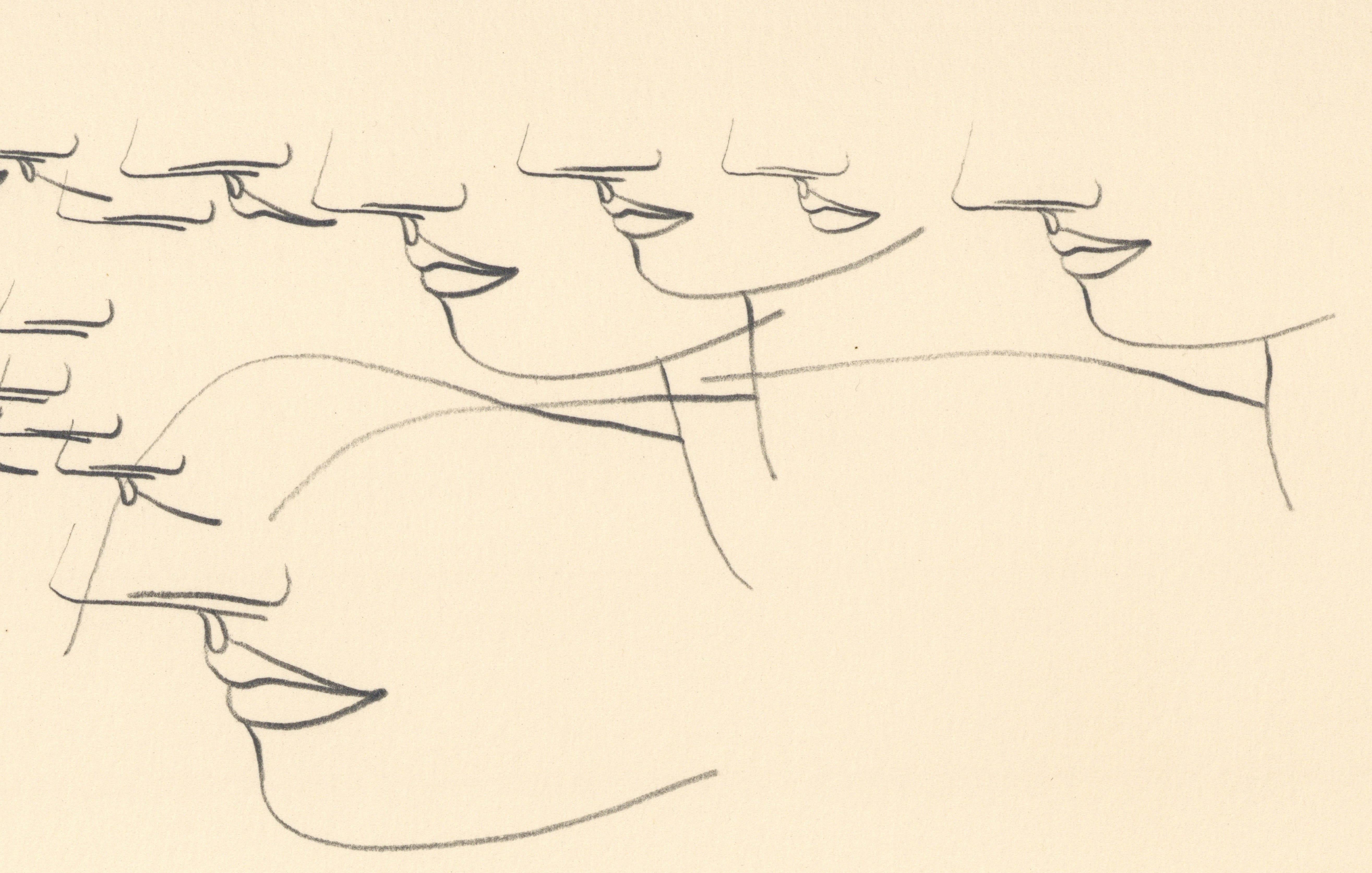 Disegno femminista LGBTQ+ firmato in grafite su carta - Profilo Volante 446.075 - Art Femminismo di Linda Stein
