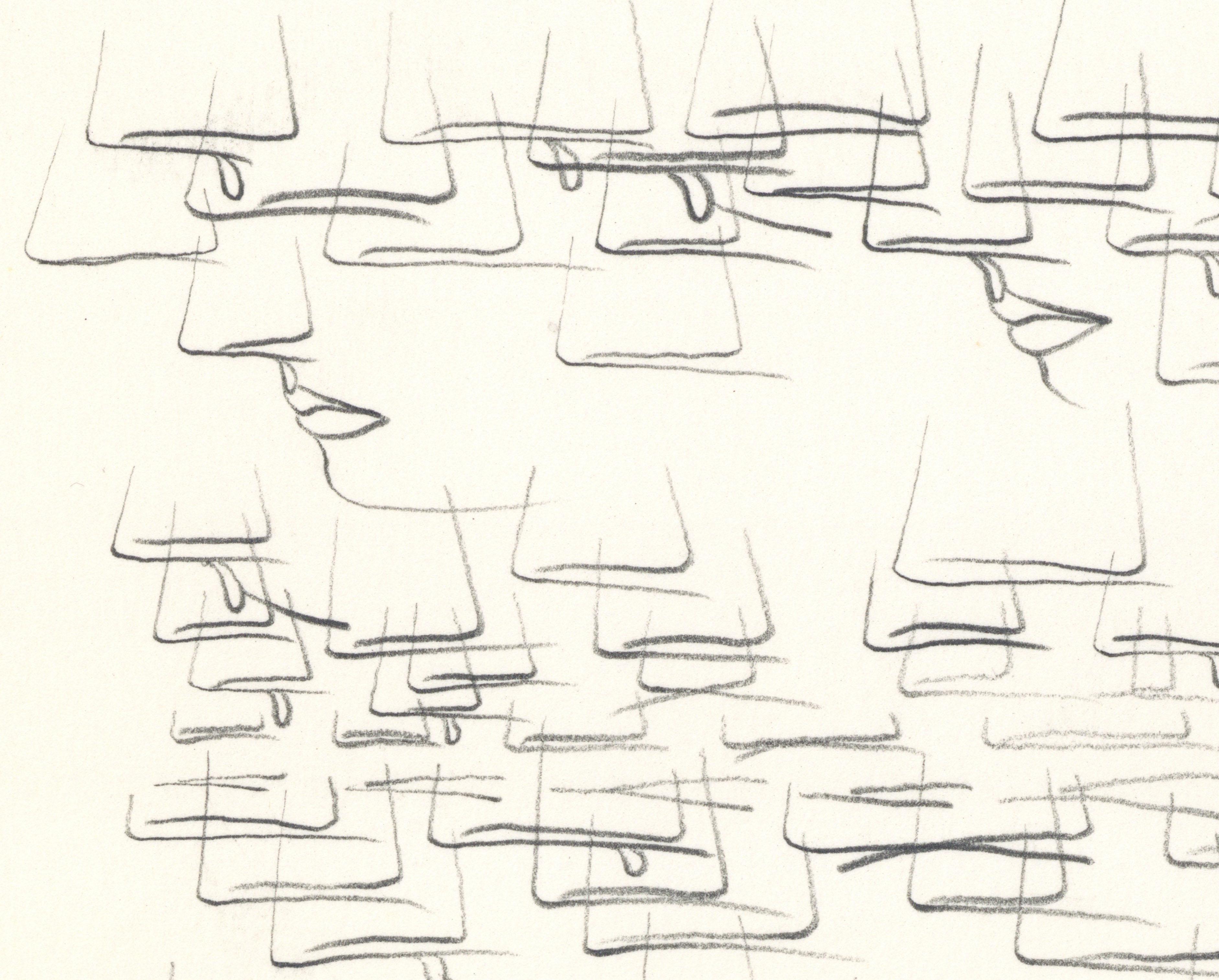 Signed Feminist LGBTQ+ Graphite on Paper Drawing - Profile Flying 446.101 - Art by Linda Stein
