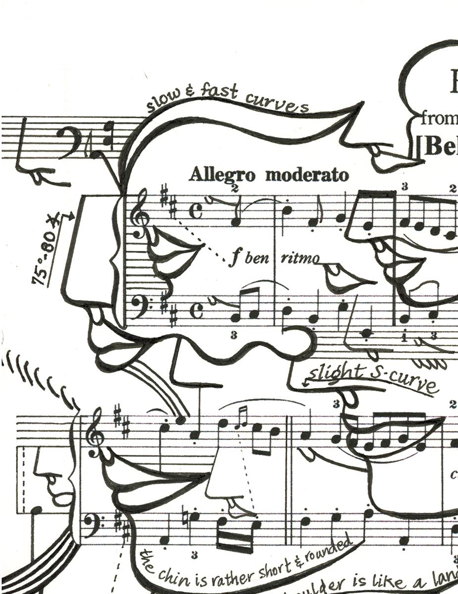 Féministe LGBTQ+ signé Encre sur papier Dessin de notation musicale - Bourrée I 418.031 - Art de Linda Stein