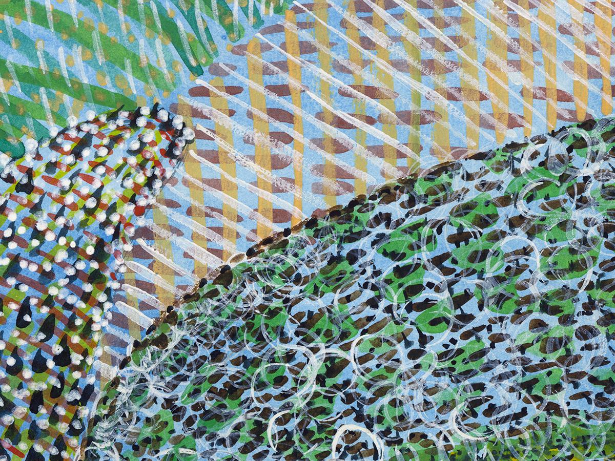 Watercolor on paper, impressionist, colorful, green - Blade Vibration 247 - Feminist Art by Linda Stein