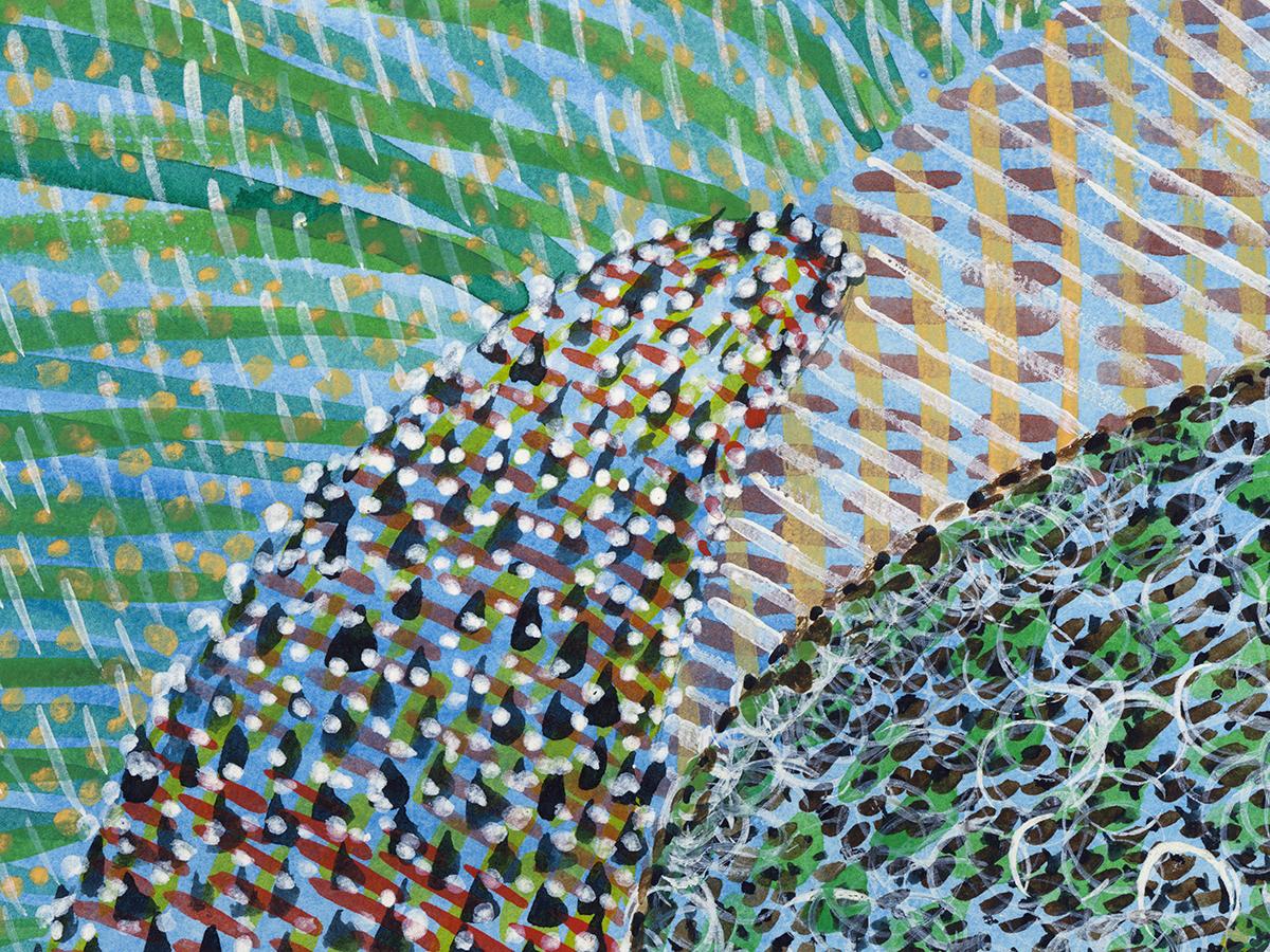 Watercolor on paper, impressionist, colorful, green - Blade Vibration 247 For Sale 1