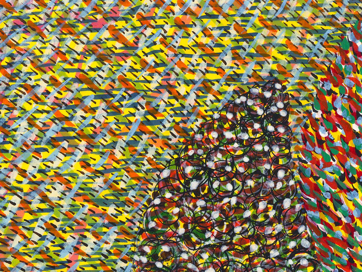 Acrylique sur papier, impressionniste, colorée, jaunes, rouges - Alive Again 250 - Féministe Art par Linda Stein