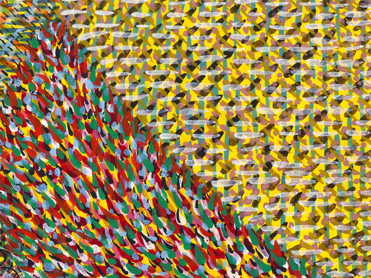 Acrylique sur papier, impressionniste, colorée, jaunes, rouges - Alive Again 250 en vente 1