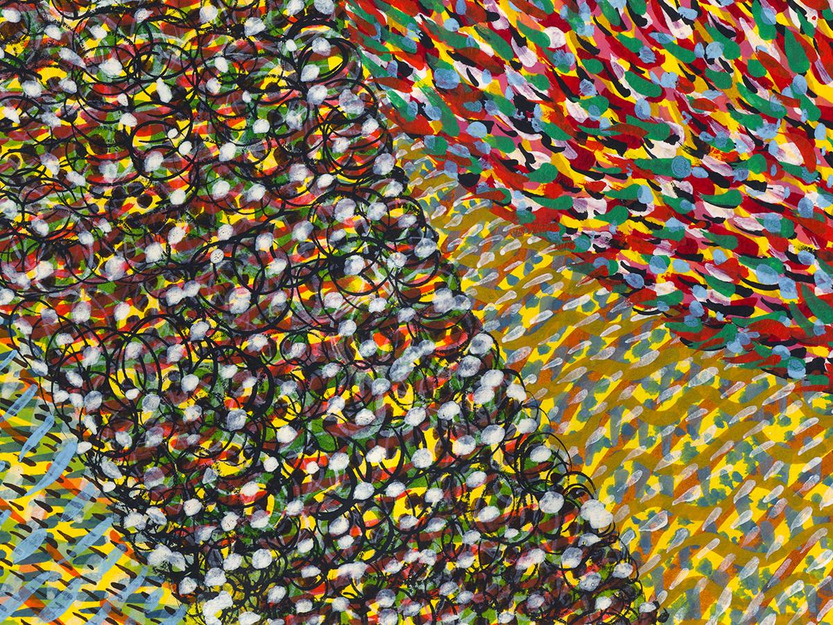 Acrylique sur papier, impressionniste, colorée, jaunes, rouges - Alive Again 250 en vente 3