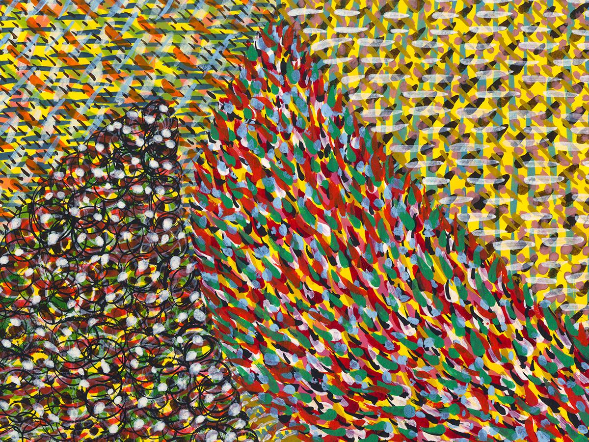 Acrylique sur papier, impressionniste, colorée, jaunes, rouges - Alive Again 250 en vente 2
