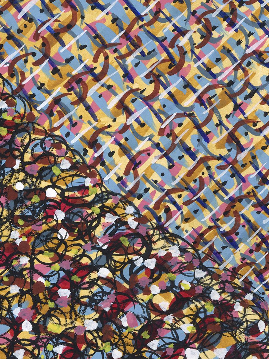 Acrylic on paper, impressionist, colorful, yellows, pinks - Blade Vibration 276 For Sale 3