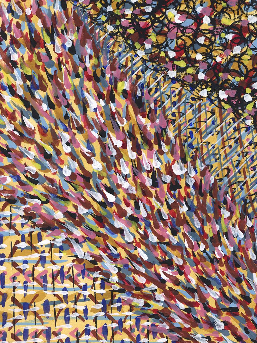 Acrylic on paper, impressionist, colorful, yellows, pinks - Blade Vibration 276 For Sale 2