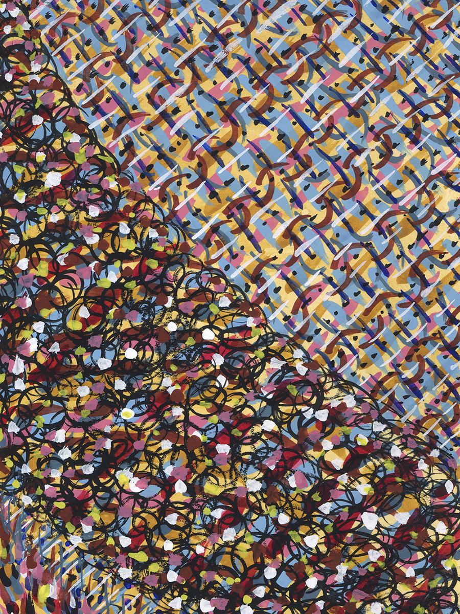Acrylic on paper, impressionist, colorful, yellows, pinks - Blade Vibration 276 - Feminist Art by Linda Stein